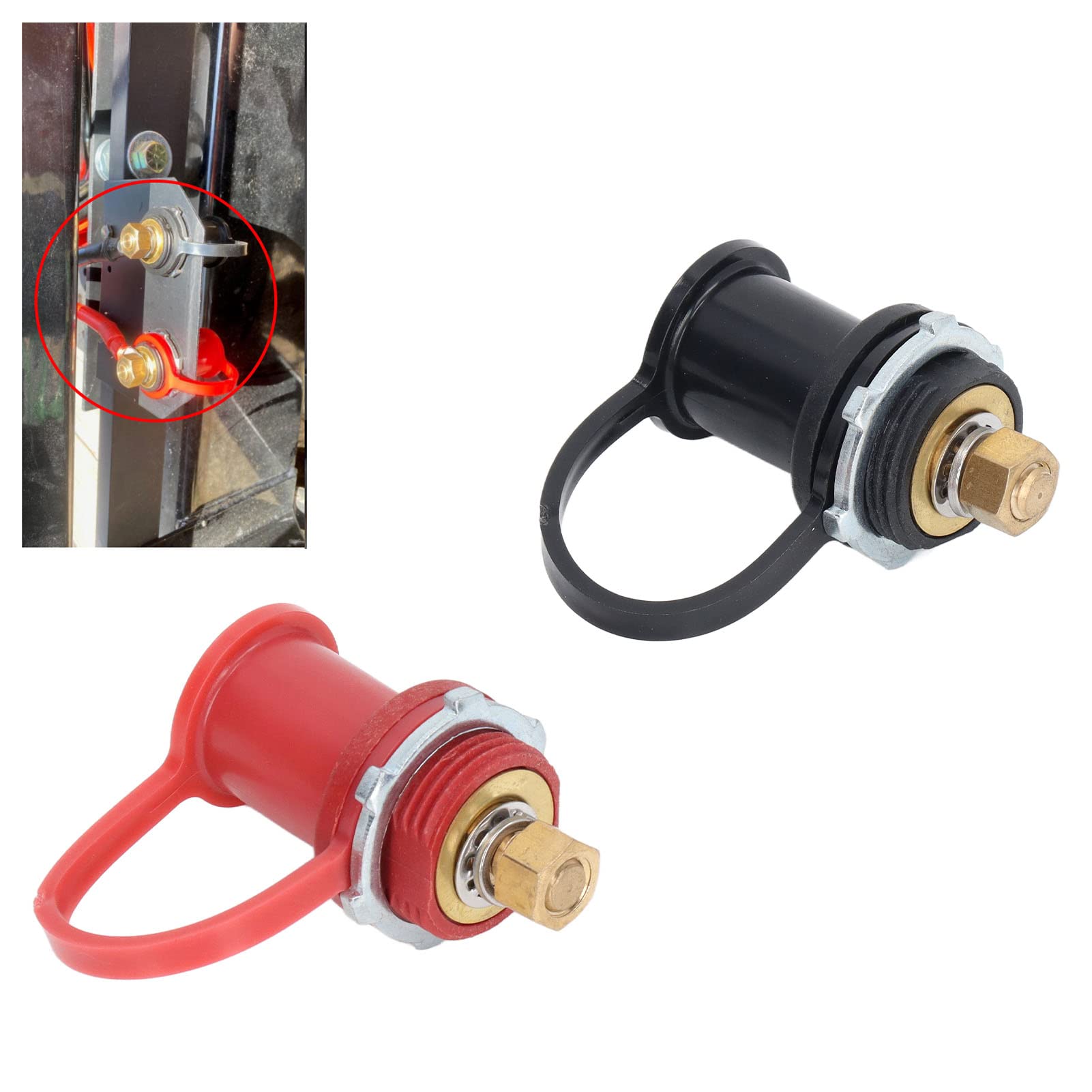 Red & Black Battery Charger Post with 20mm Waterproof Insulating Cap - Universal Car, Truck, RV, Tractor & Boat Battery Terminal Jumper Studs - Ideal for Remote Charging, Jump Starts & Marine Applications