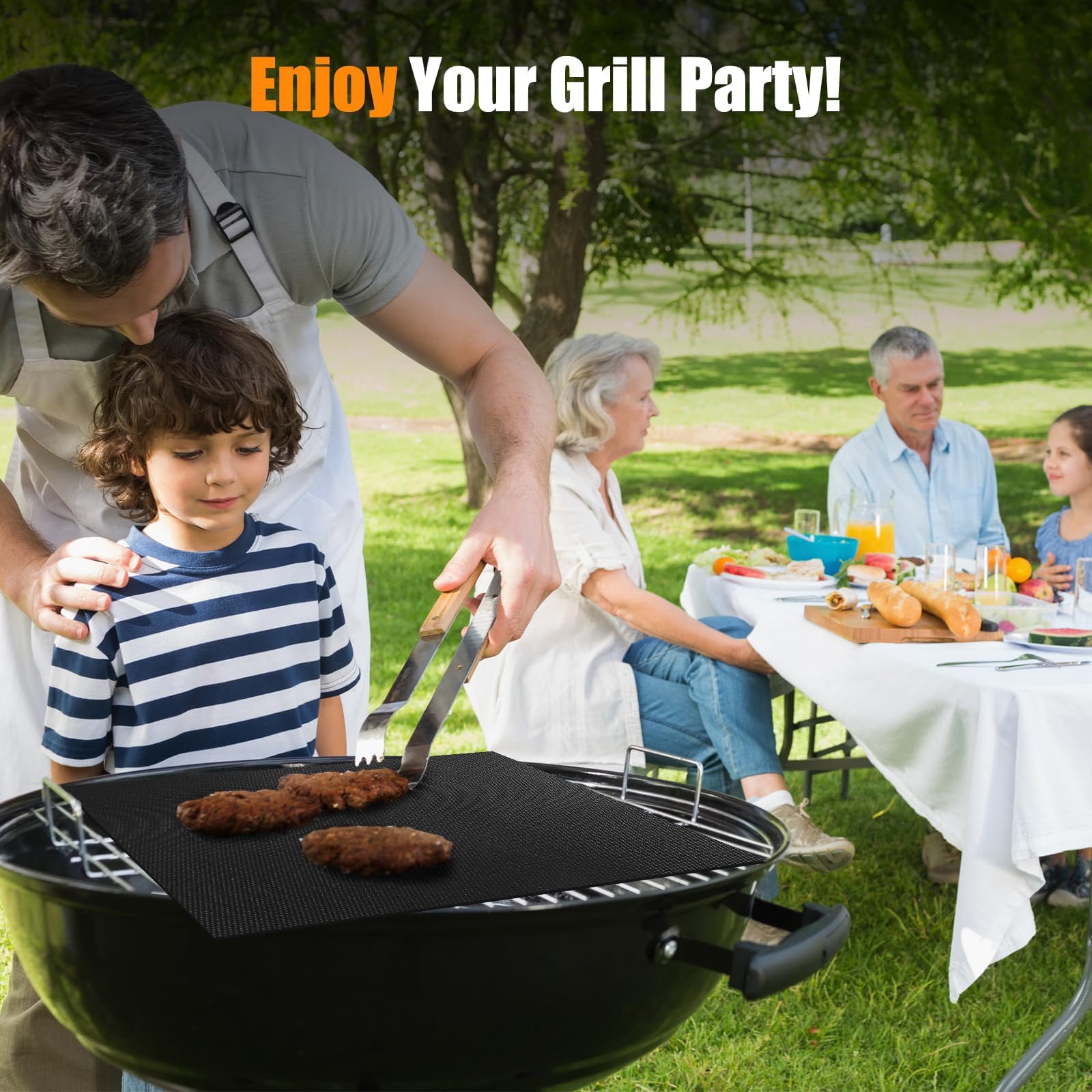 Premium Non-Stick Grill Mat Set of 5 - Reusable BBQ Cooking Mats for Gas, Charcoal & Electric Grills - 15.75 x 13 Inch Heavy Duty, Easy Clean, Black - Perfect for Backyard BBQs, Camping & Outdoor Cooking