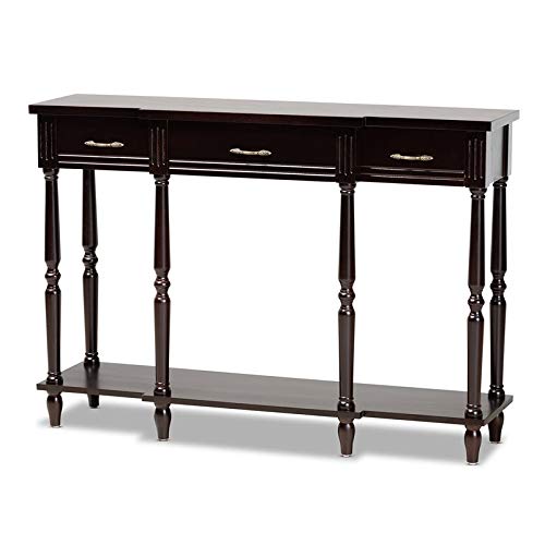 BOWERY HILL Dark Brown Wooden 3-Drawer Console Table - Rustic Entryway Furniture for Hallway, Living Room & Bedroom Storage