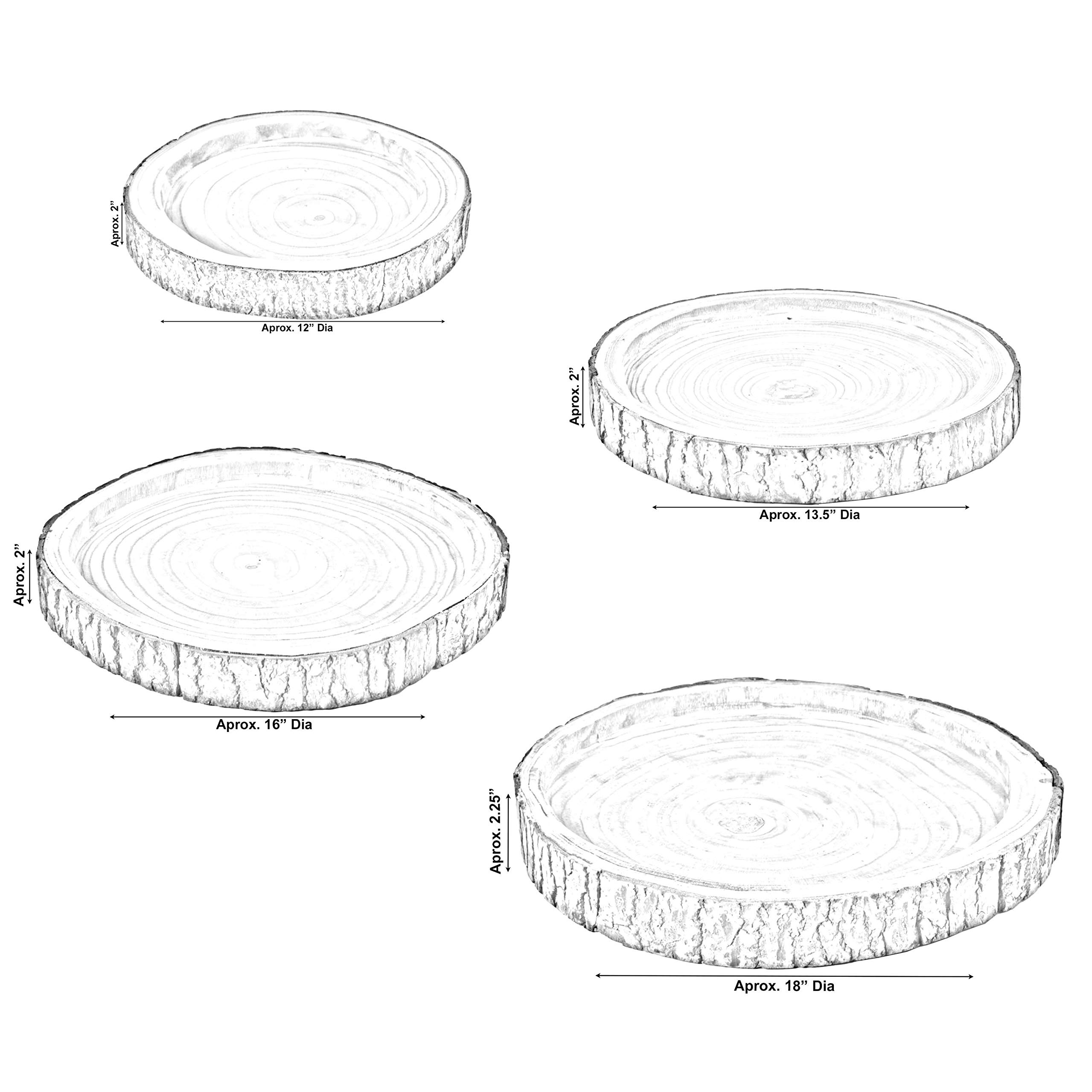 Natural Wood Tree Bark Indented Display Tray - Set of 4 Rustic Serving Plates for Charcuterie, Cheese, Desserts | Perfect for Farmhouse Weddings, Holiday Parties & Home Decor