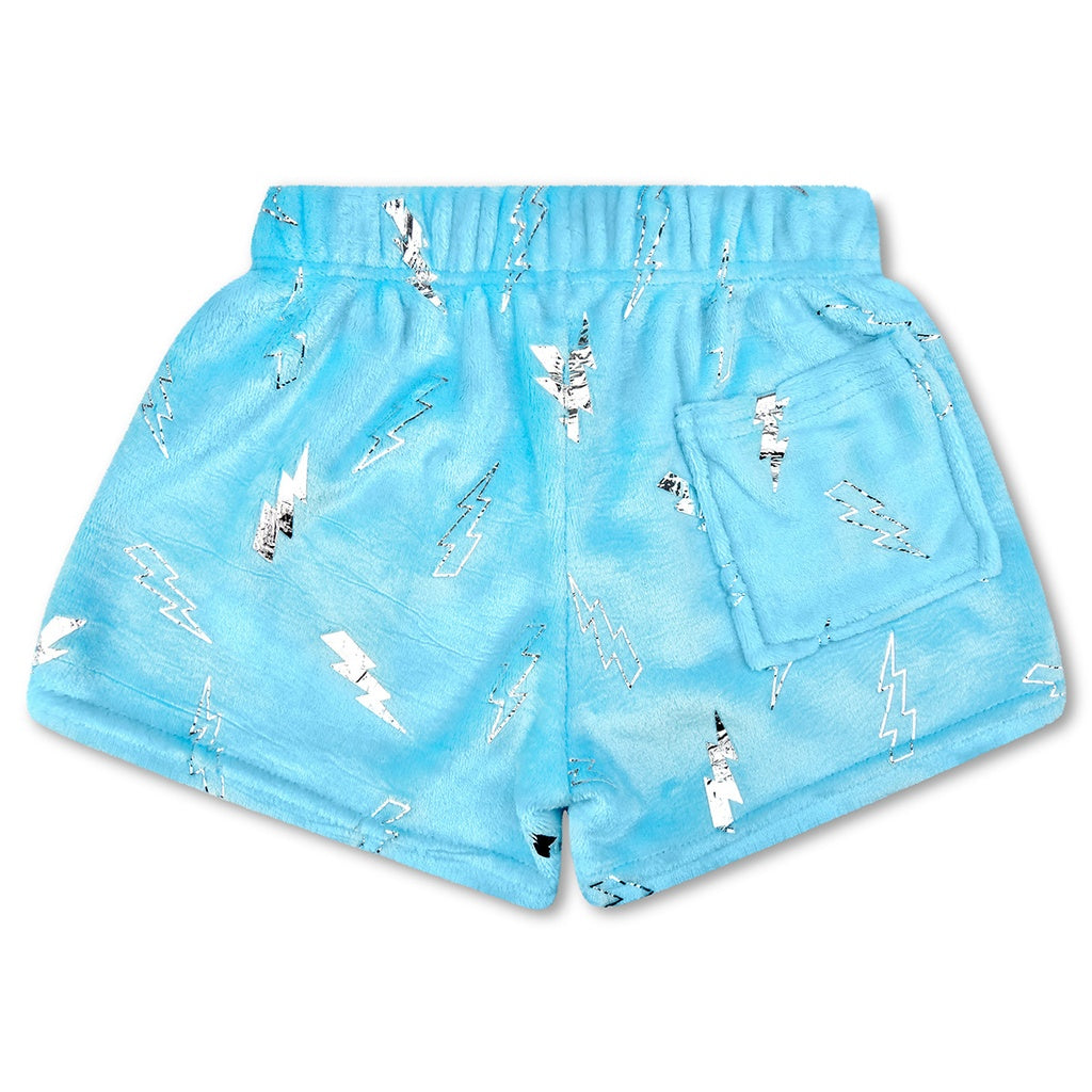 Ice Cream Blue Foil Lightning Plush Shorts - Soft & Comfortable Lounge Shorts for Women, Perfect for Sleepwear, Home Wear & Summer Outfits