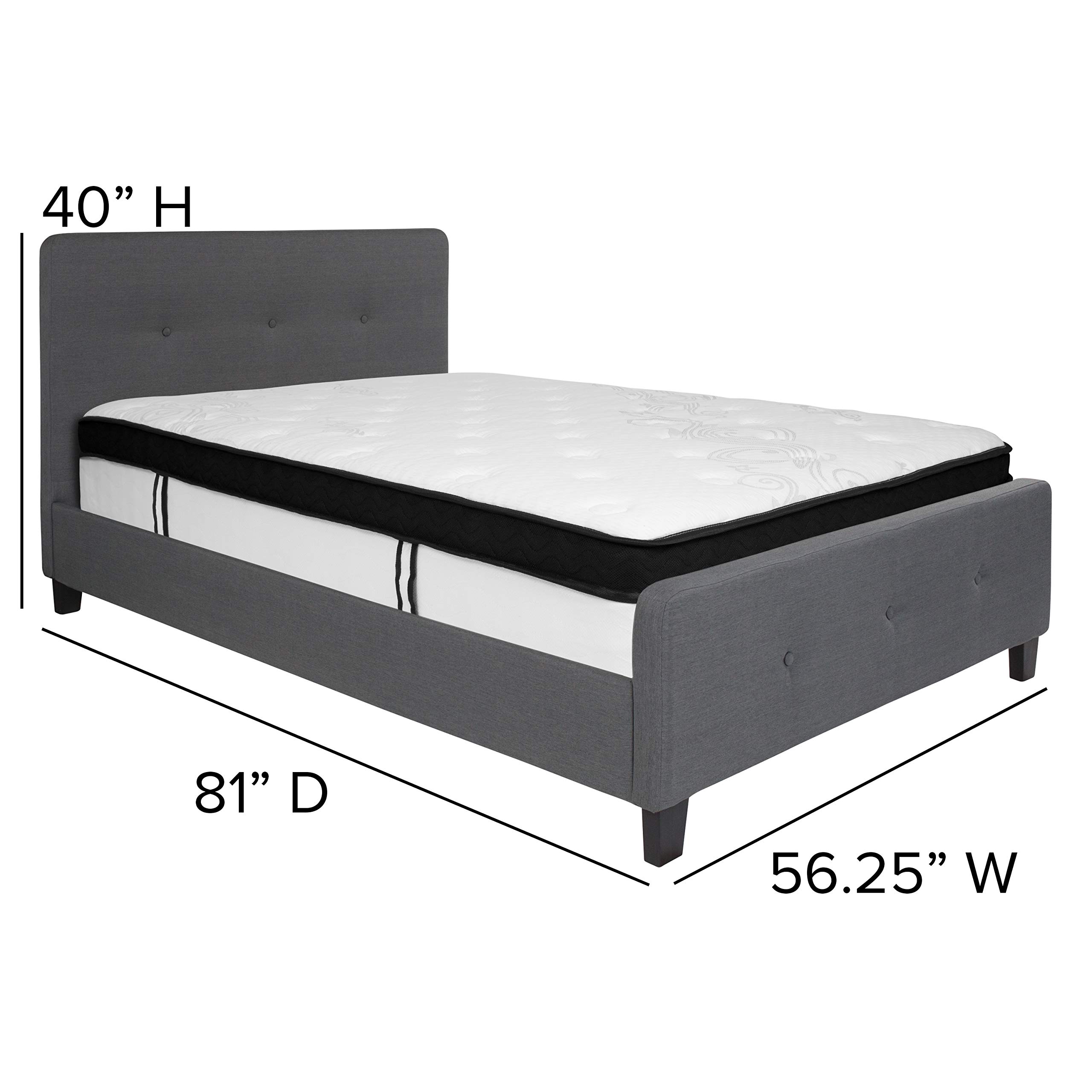 Flash Furniture Tribeca Full Size Tufted Upholstered Platform Bed - Dark Gray Fabric with Memory Foam Mattress - Modern Bedroom Furniture for Small Spaces & Guest Rooms