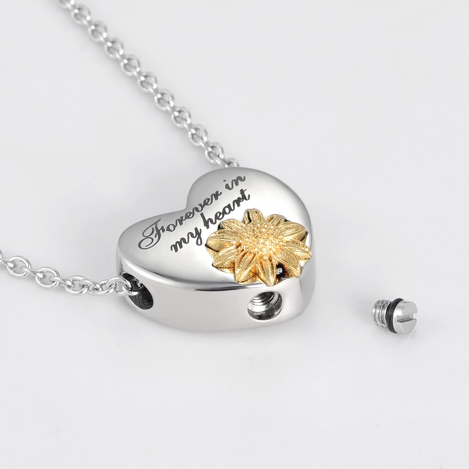 Stainless Steel Sunflower Cremation Urn Necklace - Memorial Keepsake Pendant for Ashes with Chain & Funnel | You Are My Sunshine Sympathy Gift for Loss of Loved One | Perfect for Funeral, Memorial Service & Daily Remembrance