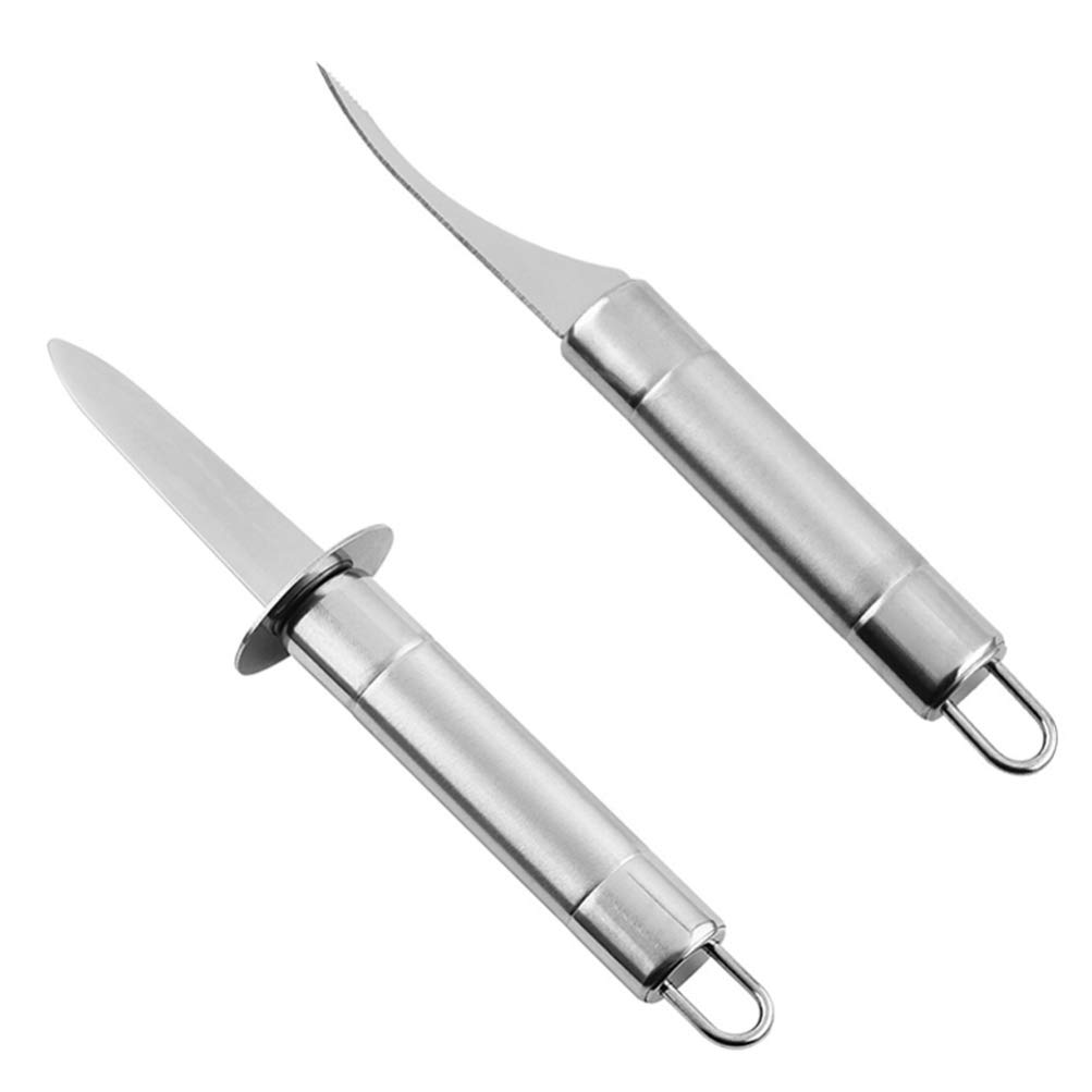 2PCS Stainless Steel Oyster & Prawn Peeling Tool Set - Shrimp Deveiner, Seafood Shell Opener, Shell Peeler & Thread Cutter for Oysters, Clams, Lobsters - Perfect for Home Cooking, Restaurants & Seafood Lovers