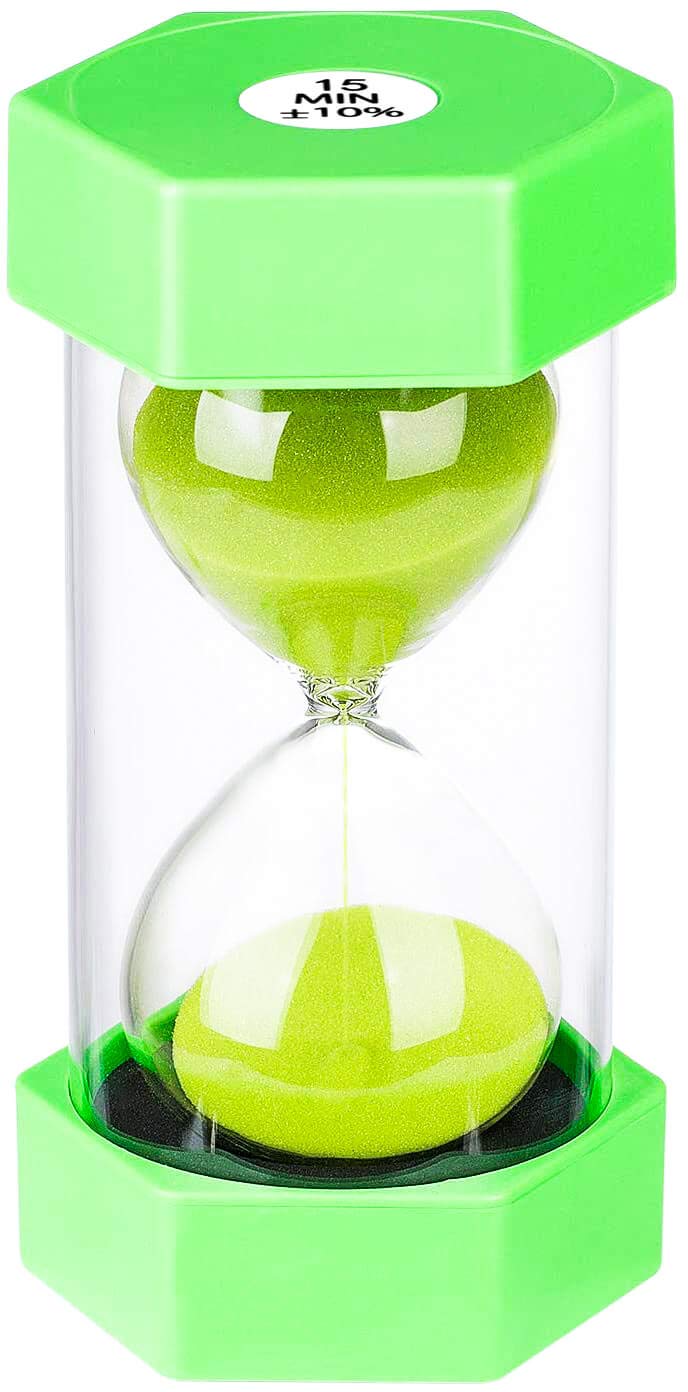 15 Minute Sand Timer - Large Green Plastic Hourglass for Kids, Games, Classroom & Kitchen | Colorful Sand Clock for Time Management, Decor & Productivity Tools (Perfect for Study Sessions, Cooking, Board Games & Home Office Decor)