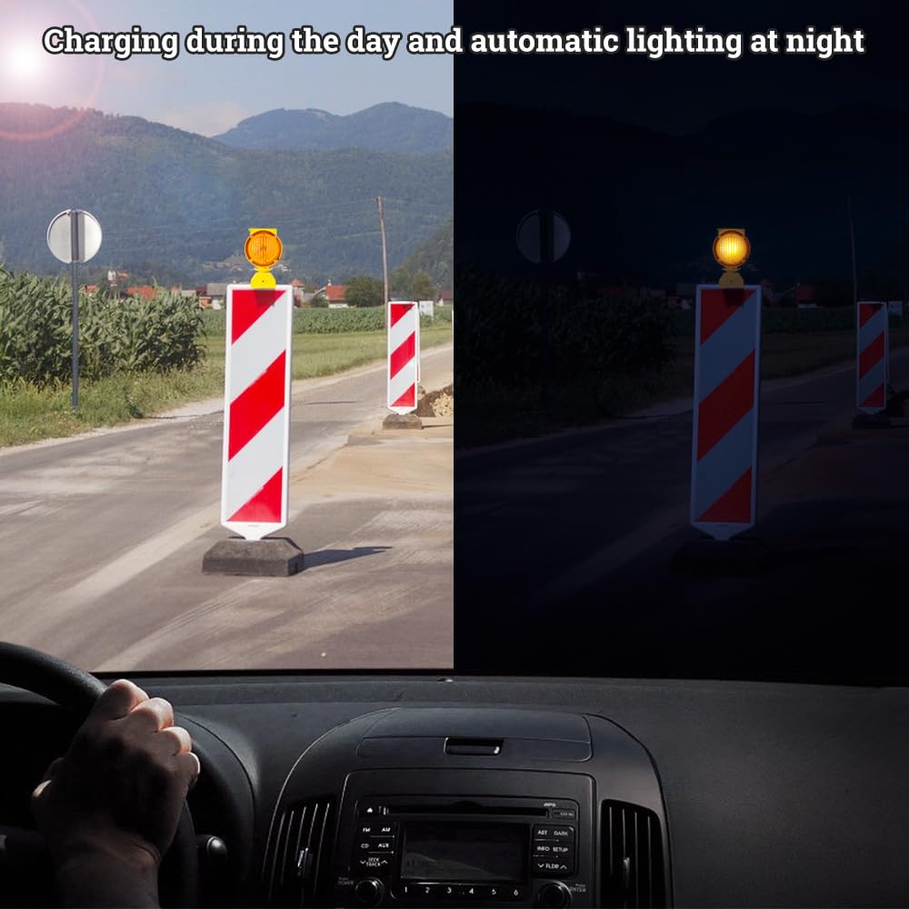 Solar Industrial Warning Lights - Wireless Waterproof Rechargeable Safety Barricade LED Flashing Lights with 2-Sided Amber Visibility for Traffic Signals & Construction Zones | Perfect for Road Work, Emergency Situations & Hazard Warnings