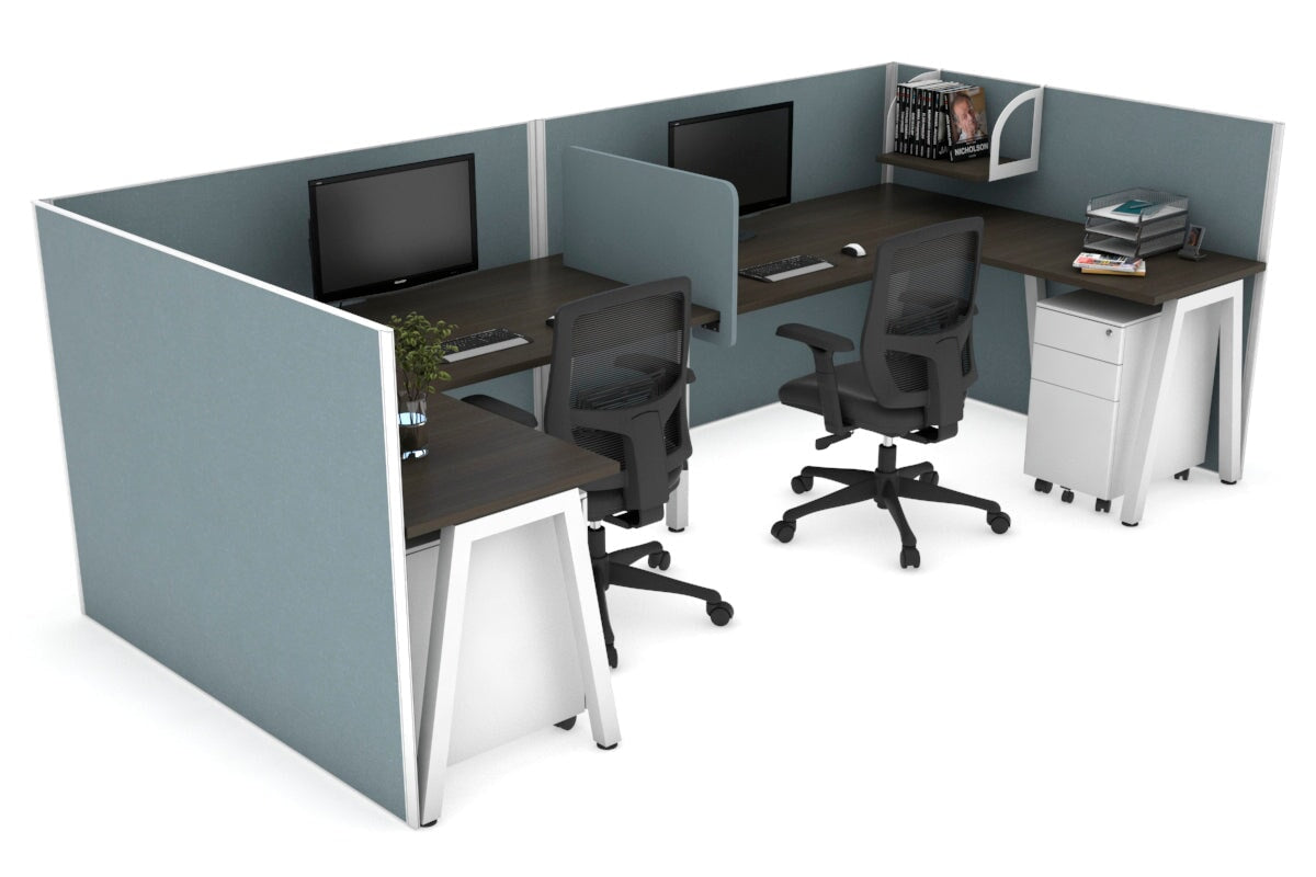 Quadro A Legs 2-Person Corner Workstation - U-Shaped White Frame Office Desk [1800L x 1800W with Cable Management] - Perfect for Collaborative Workspaces & Home Offices