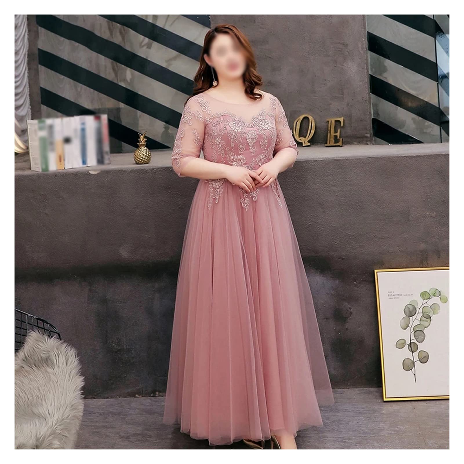 Elegant A-Line Floor-Length Pink Bridesmaid Dress Plus Size with Lace Appliques - Tulle Wedding Guest Dress for Women (Color: Pink, Size 2) | Perfect for Formal Weddings, Bridal Parties & Special Occasions