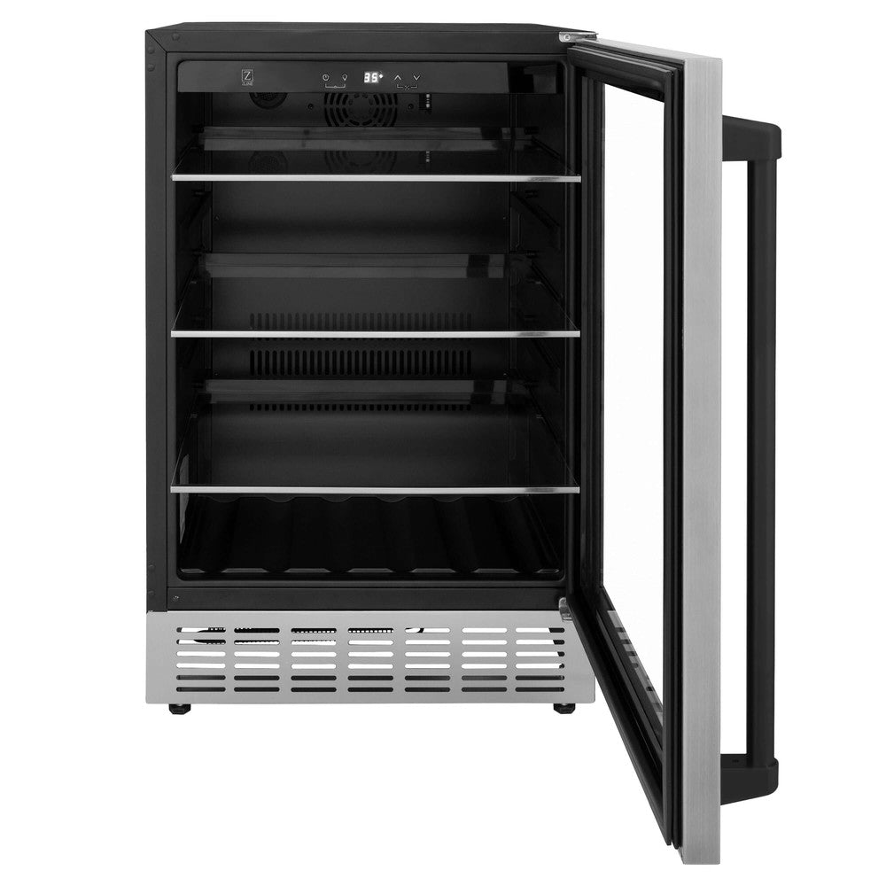 ZLINE Autograph Edition 24 Inch Stainless Steel Beverage Cooler with Matte Black Accents - 154 Can Capacity - Perfect for Home Bar, Man Cave, Office or Outdoor Entertaining (RBVZ US 24 MB)
