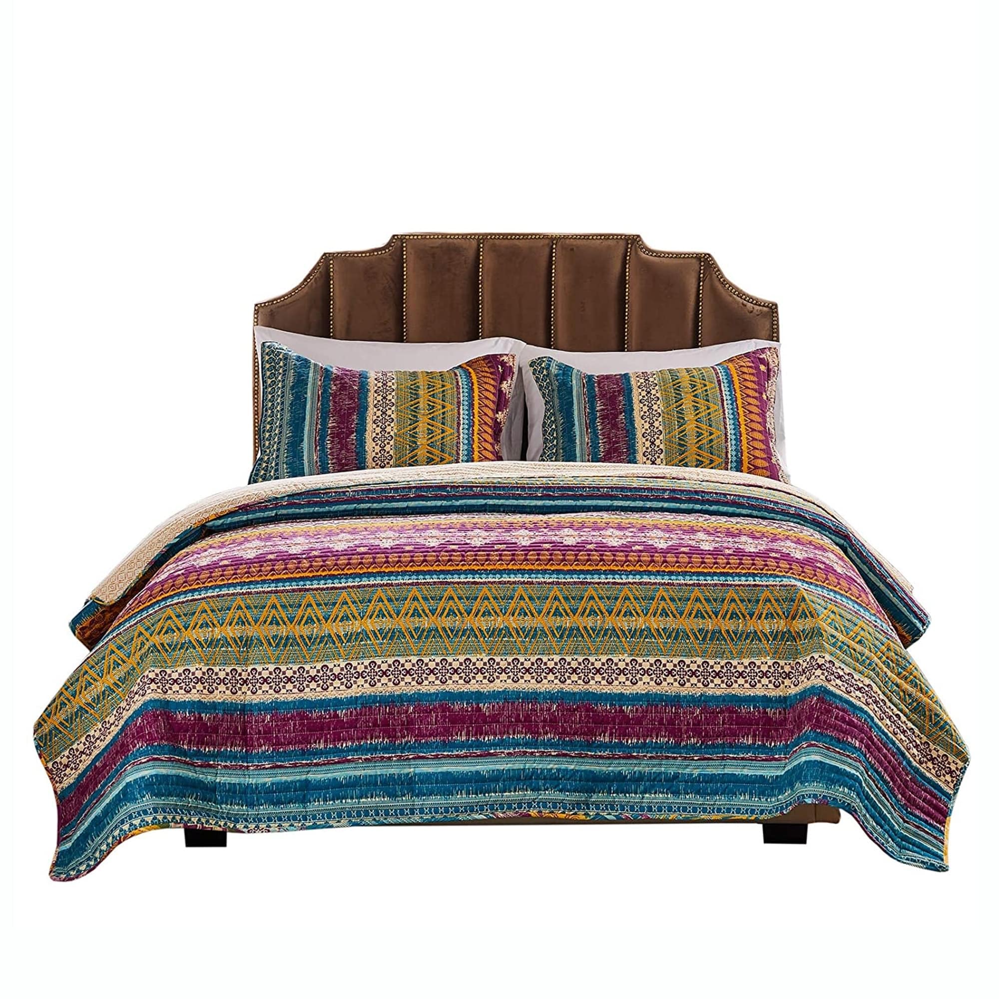 Tribal Motif Print Cotton Twin Quilt Set with 1 Pillow Sham - Soft & Breathable Bedding for Cozy Nights - Perfect for Guest Rooms, Dorms & Bohemian Bedroom Decor