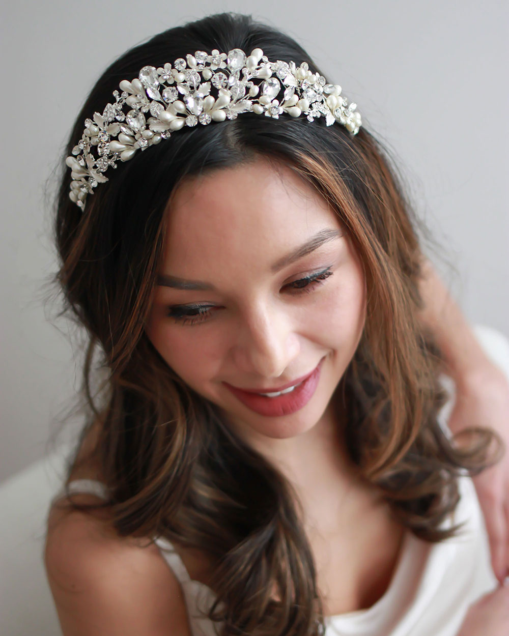 Audra Pearl & Crystal Tiara – Elegant Bridal Headpiece for Weddings, Prom, and Special Occasions