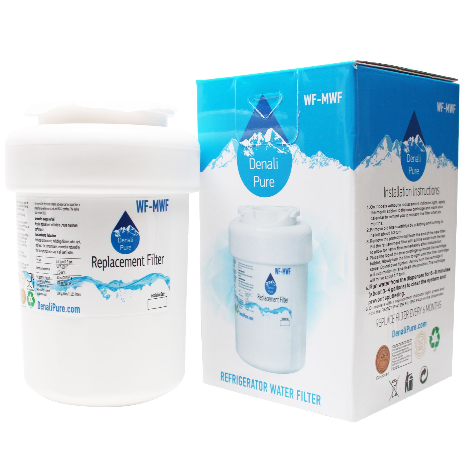 GE MWF MWFP Refrigerator Water Filter Replacement - Compatible with General Electric GSQ25JSBBSS, NSF Certified for Clean Drinking Water - Perfect for Home, Office, and RV Use
