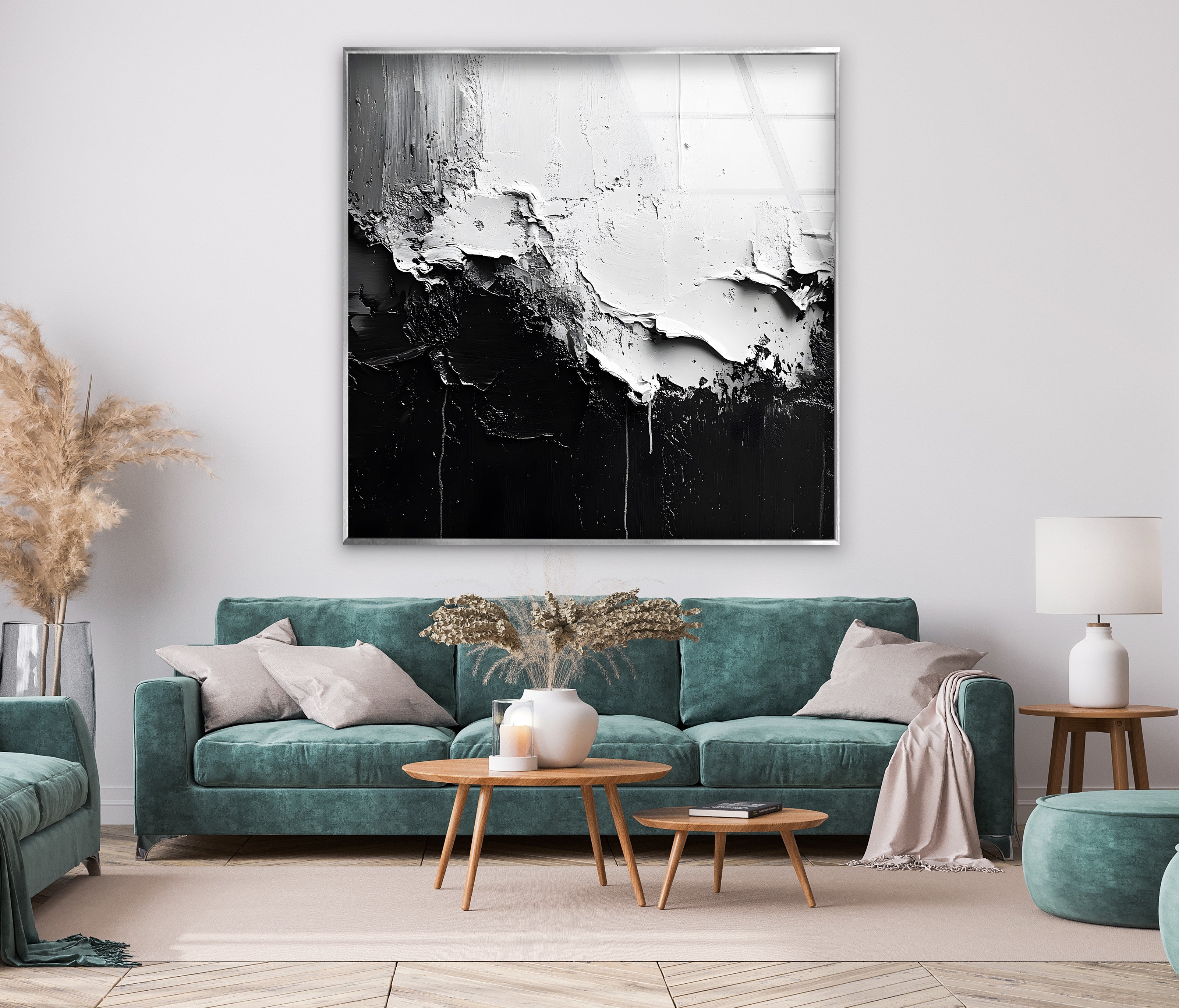 Abstract Black and White Glass Wall Art - Modern Home Decor for Living Room, Bedroom & Office - Elegant Contemporary Wall Hanging for Stylish Interior Design