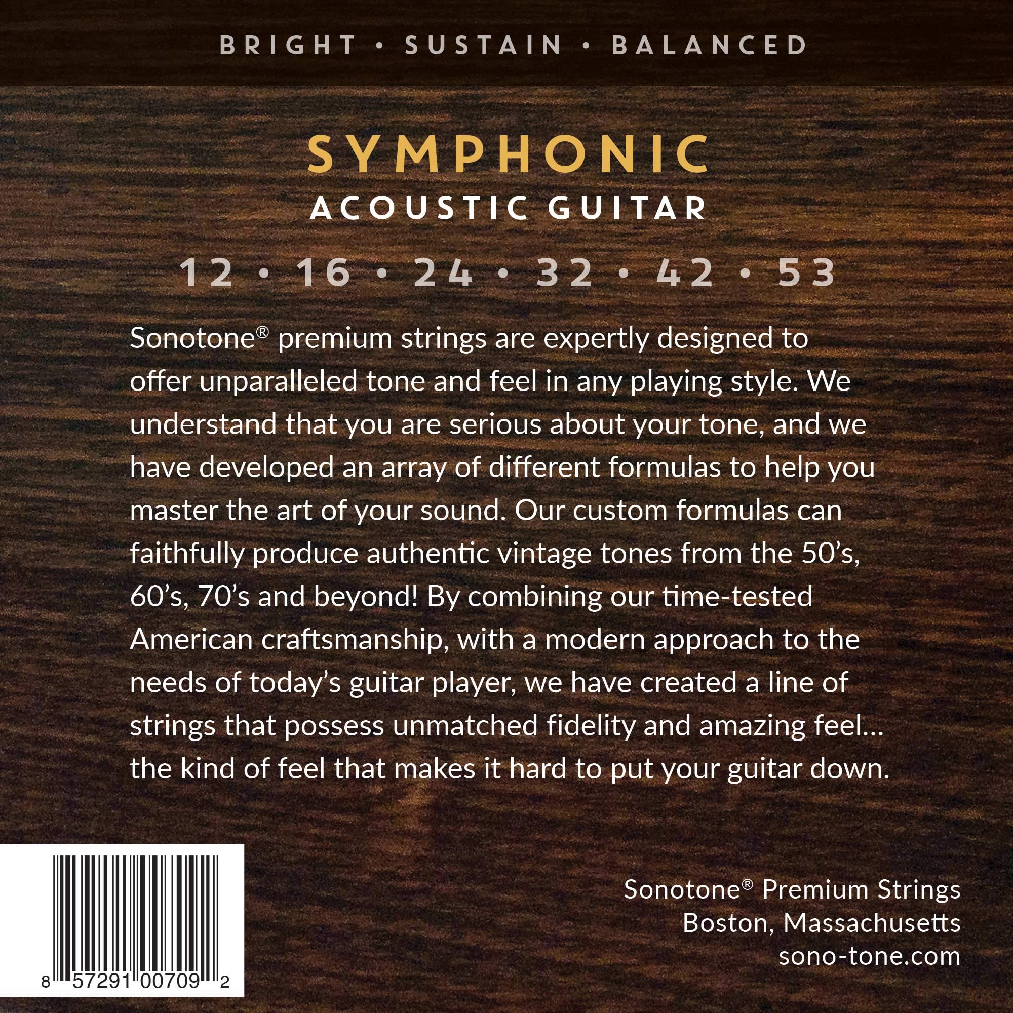 SonoTone Symphonic Acoustic Guitar Strings 12-53 Light Gauge - Ultra Phosphor Bronze Wound, Hand-Wound Precision Hex Core for Bright Balanced Tone & Sustain - Made in USA - Perfect for Fingerstyle, Folk & Studio Recording