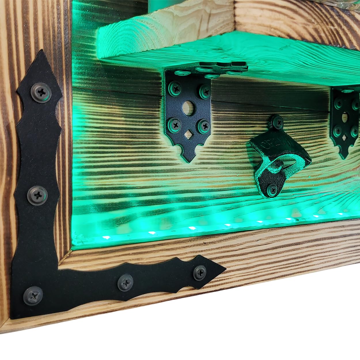 Rustic Wall-Mounted Floating Shelf in Brown Wenge - RGB LED Bar Shelf for Whiskey, Gin, Vodka Display - Perfect for Home Bar, Pub Decor & Rustic Wall Organization