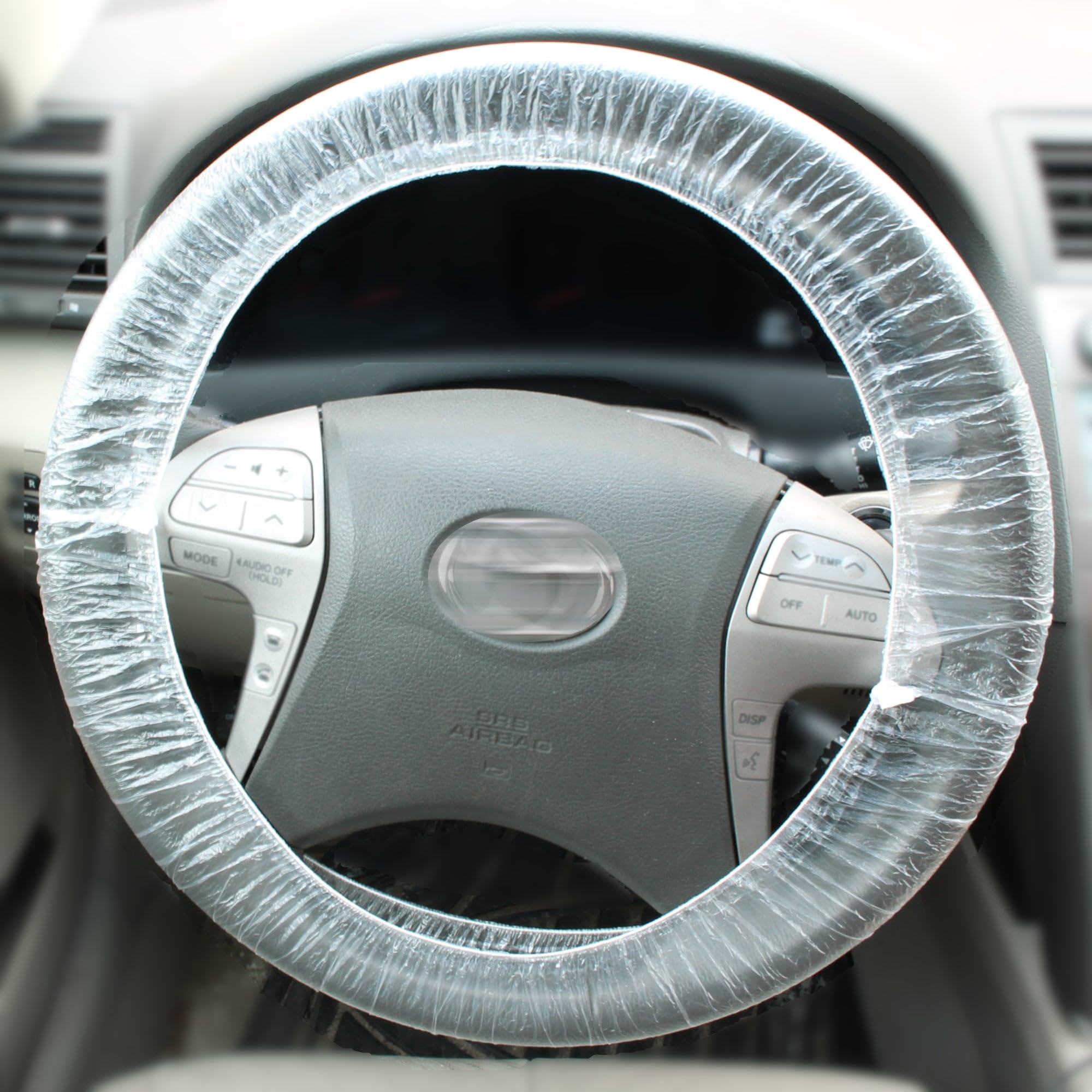 TMAX 200-Piece Disposable Steering Wheel & Gear Shift Covers Set - Clear Plastic Car Interior Protectors for Hygiene & Safety | Perfect for Auto Shops, Rental Cars & Ride-Sharing Services