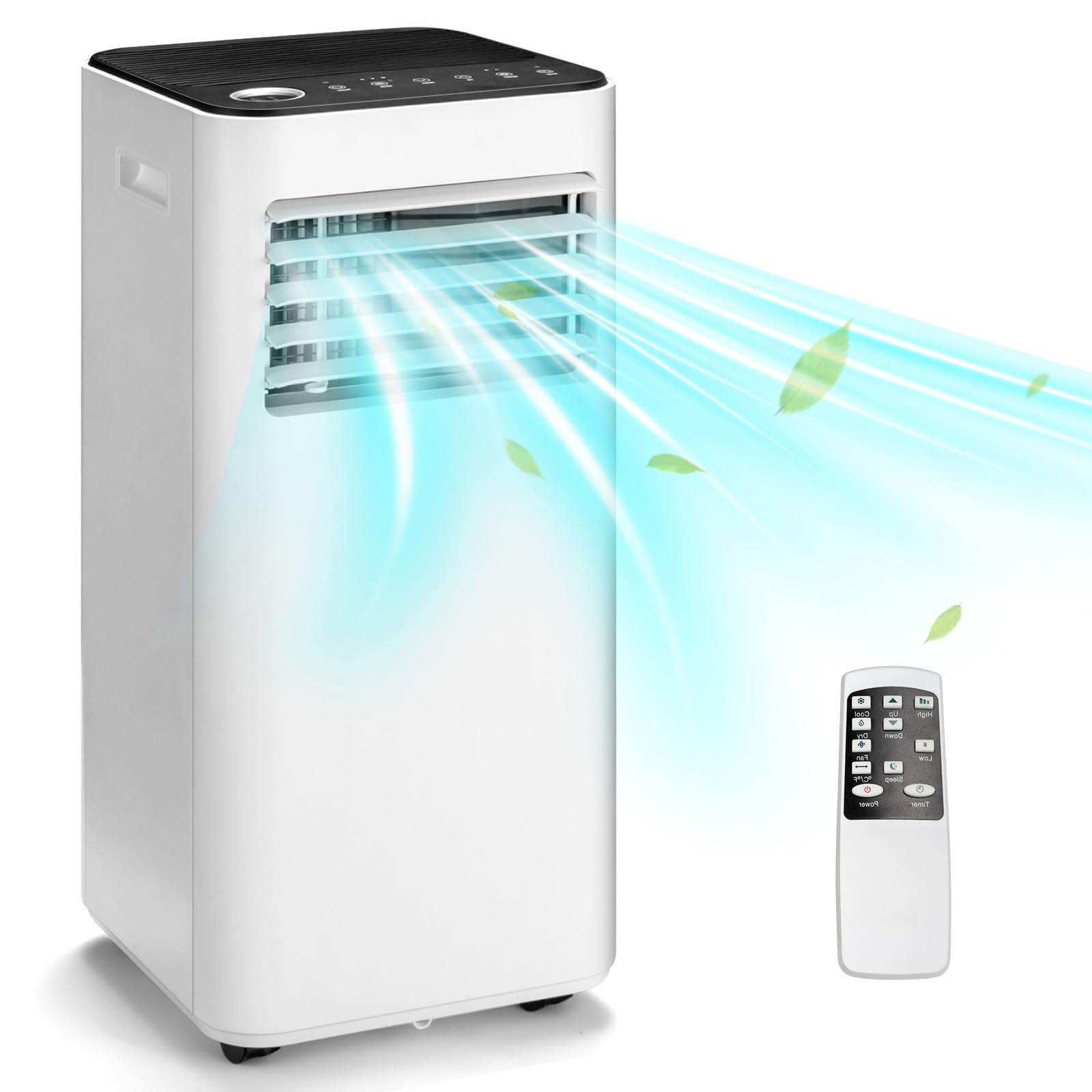 GOFLAME 10000BTU Portable Air Conditioner - Freestanding AC Unit with Fan, Dehumidifier, 24H Timer & Remote Control for Rooms up to 350 Sq.Ft | White Energy Efficient Cooling for Bedroom, Living Room & Office | Quiet Operation with LED Display