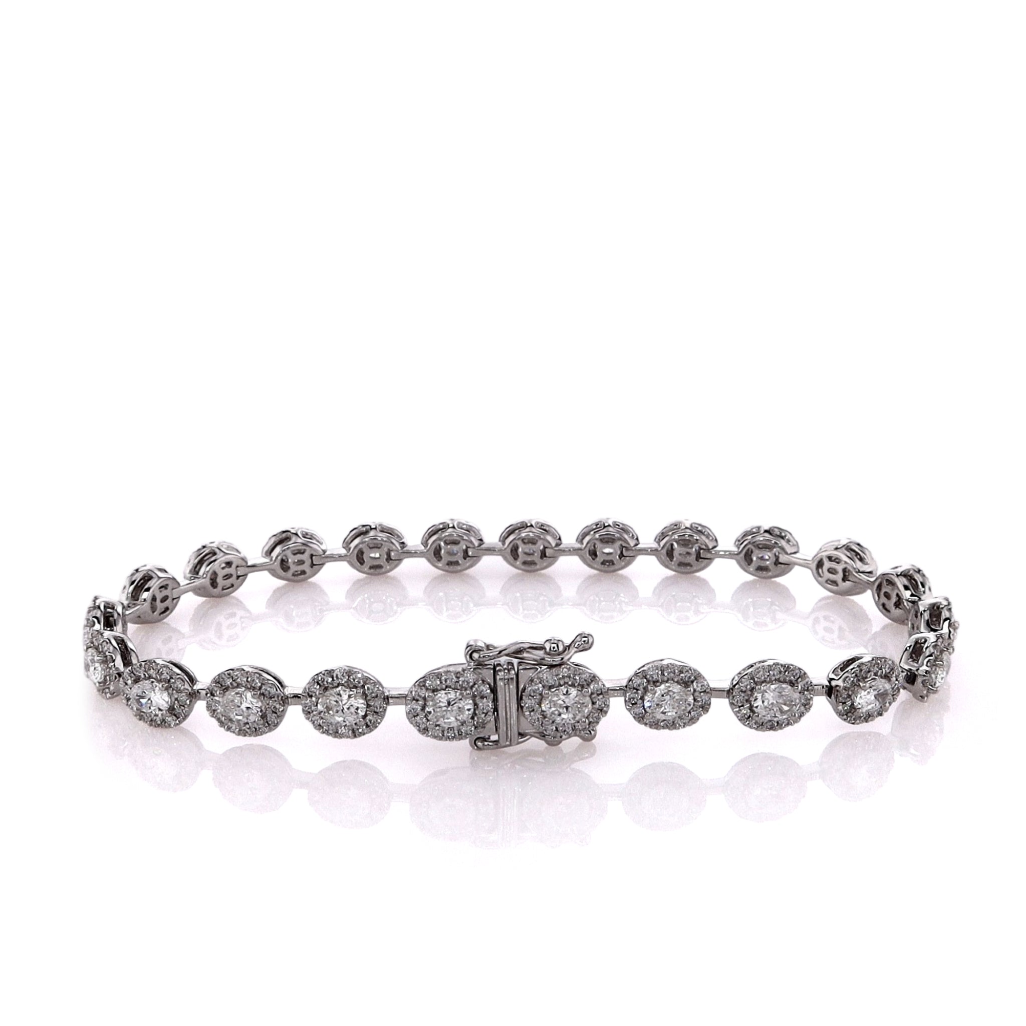 14K White Gold 7 Diamond Halo Bracelet for Women - Elegant Tennis Bracelet for Anniversary, Wedding & Special Occasions
