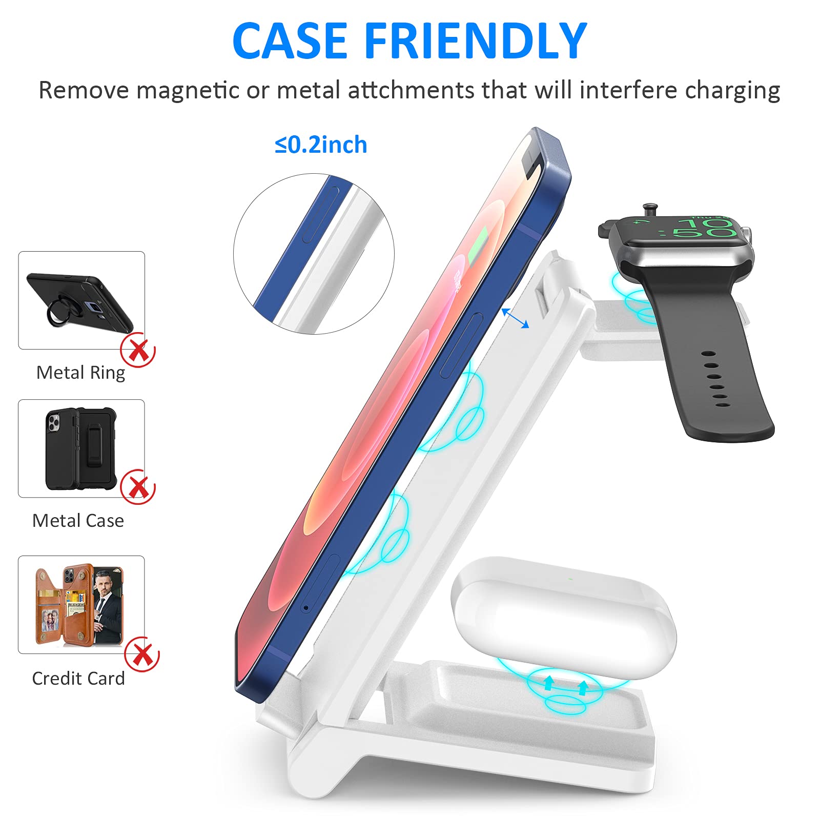 3-in-1 Foldable Wireless Charging Station - 18W Fast Charger for iPhone 16/15/14/13/12 Pro Max & Galaxy S23 | Portable Travel Charger for Apple Watch Series 9/8 & AirPods Pro/4/3/2 | Perfect for Home, Office & Travel Use