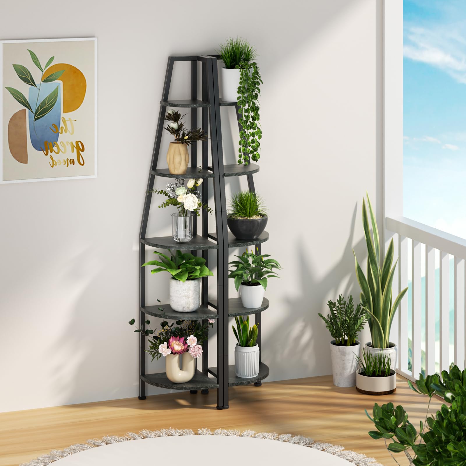 Furnulem 5-Tier Corner Bookshelf with LED Lights - 67.2