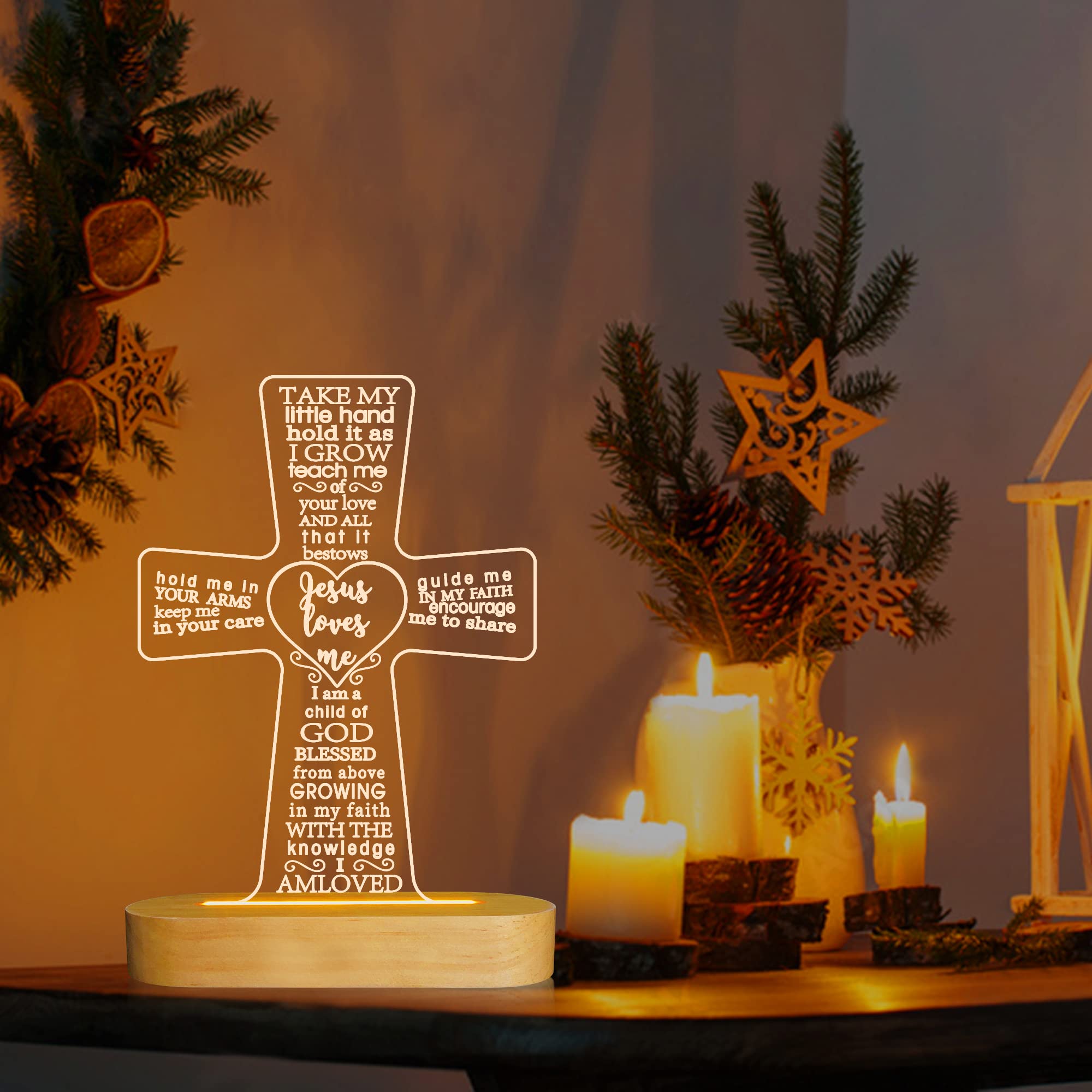 Lampeez Baptism Gift - Wooden Cross Night Light for Kids, USB-Powered Illusion Lamp for Bedroom Decor, Christening & Dedication Gift for Boys & Girls | Perfect for Nursery, Kids' Room & Holiday Decorations