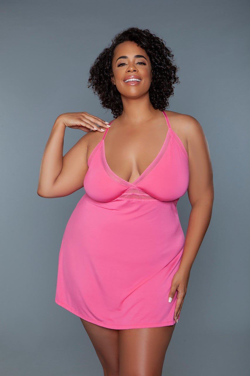 BeWicked Women's Hailee Slip 2250P - Sexy Lingerie Nightwear for Date Night & Boudoir Photography - Plus Size Lace Chemise with Adjustable Straps