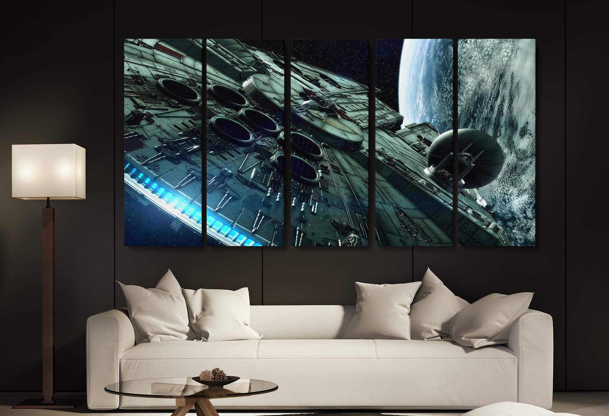 Millennium Falcon Canvas Wall Art Print - Star Wars Movie Decor - Multiple Sizes (5-Piece Set) - Perfect for Living Room, Bedroom, Home Theater & Office Decor