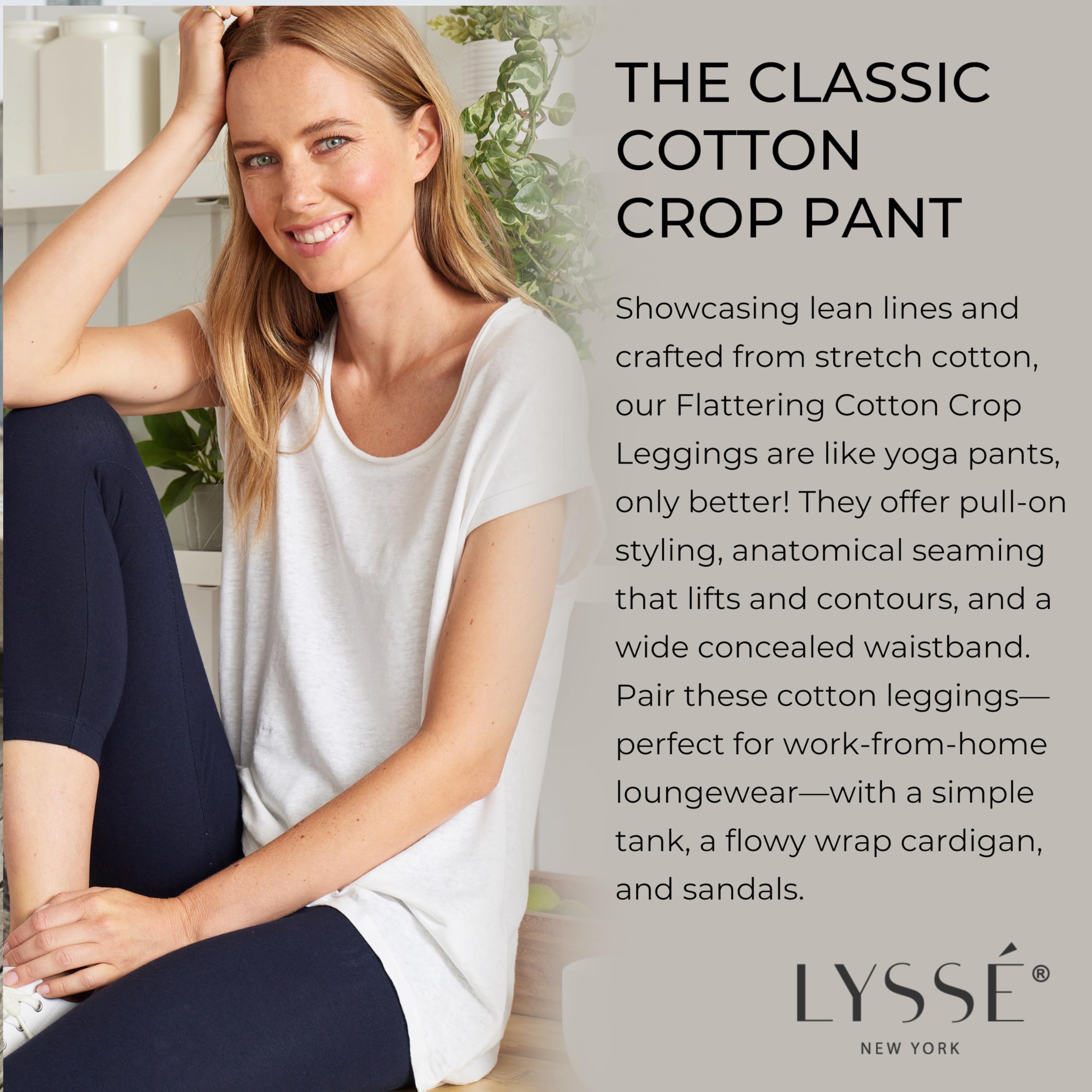 Lyssé Women's Cotton Cropped Leggings - Soft Breathable Cotton Spandex Workout Leggings for Yoga, Running & Lounge Wear