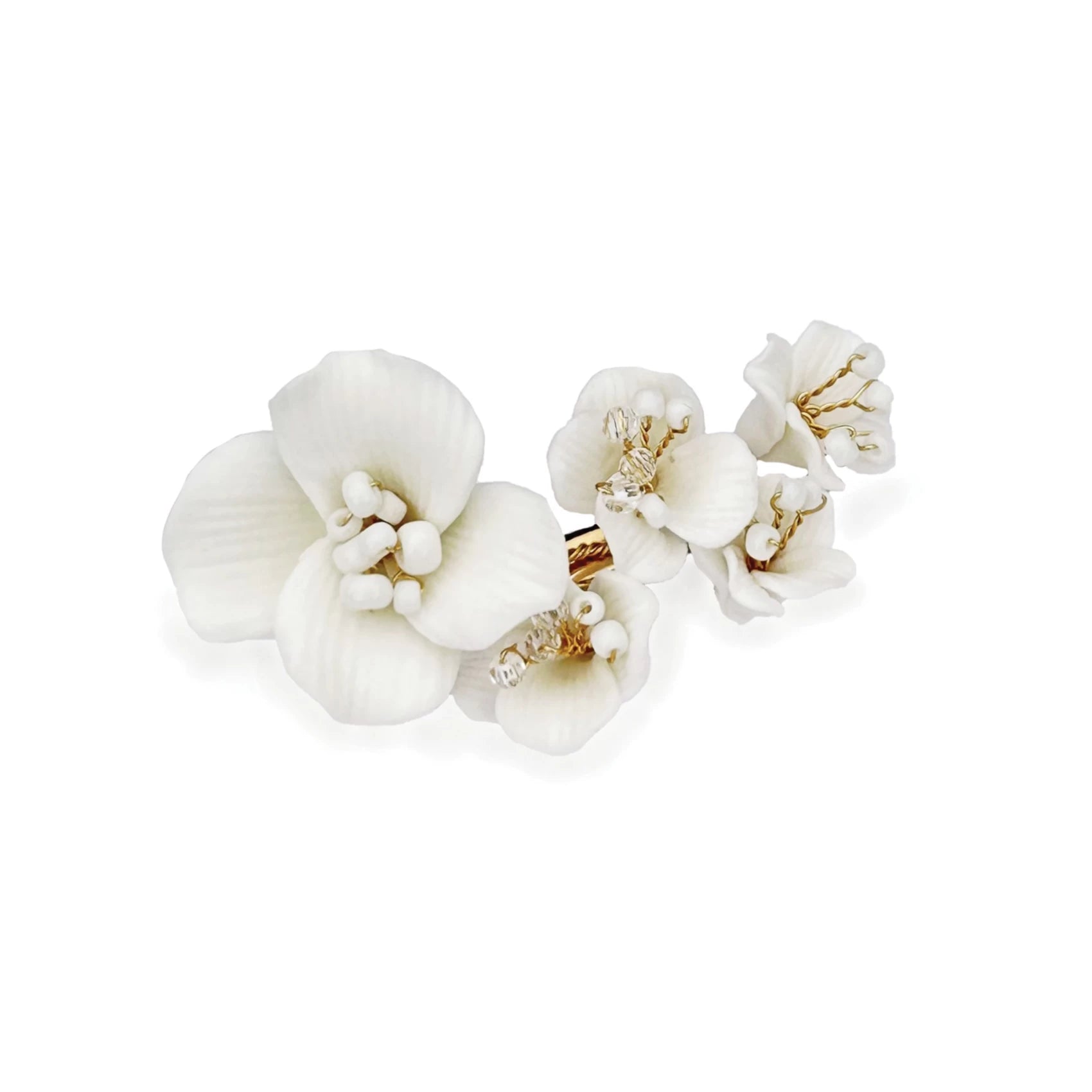Tigerlily Ceramic Floral Hair Clip (Gold) - Elegant Hair Accessory for Women, Brides, and Special Occasions