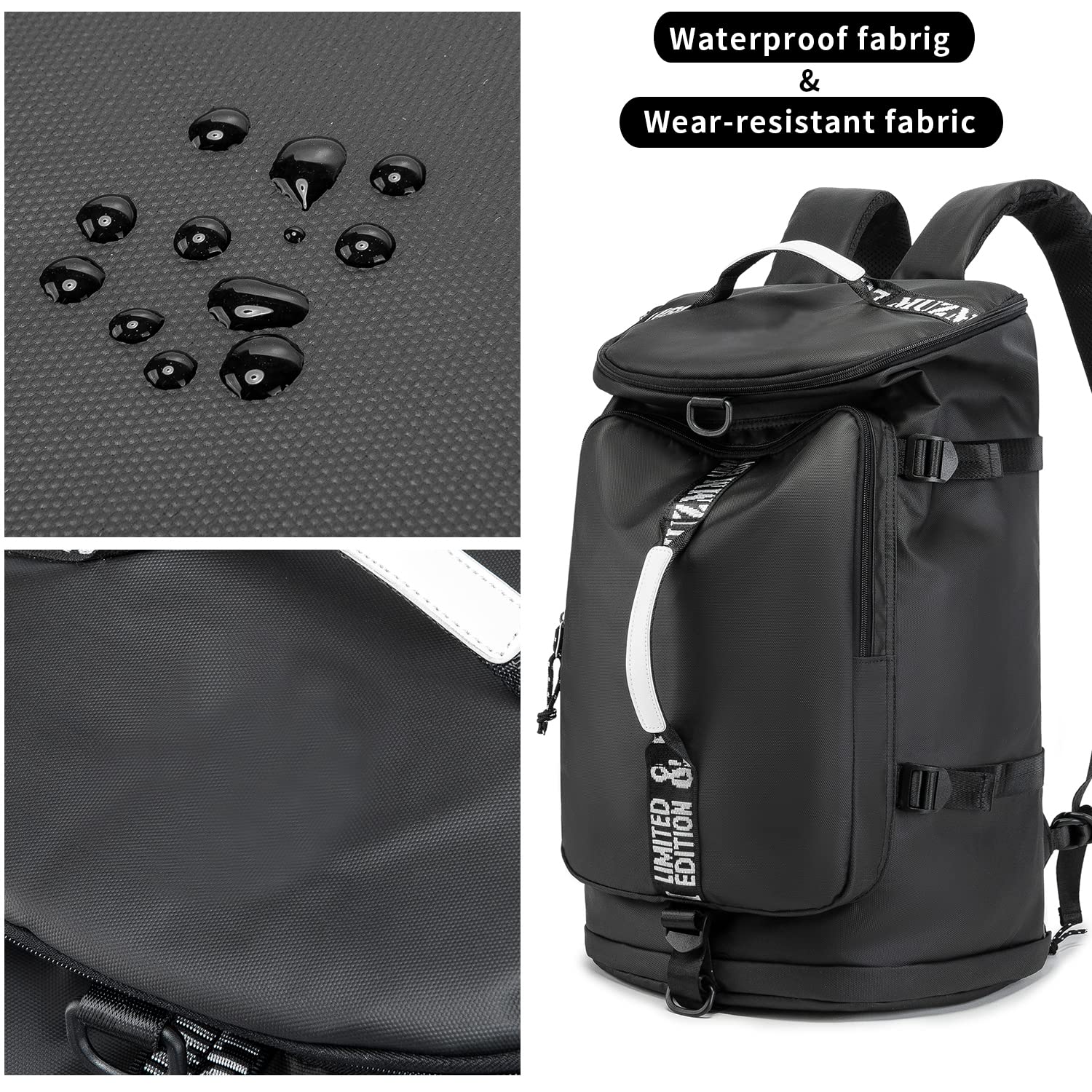 Waterproof 40L Gym Duffle Bag & Laptop Backpack for Men Women - Lightweight Large Capacity Travel Hiking Fishing Backpack (Black) | Perfect for Workout, Business Trip, Outdoor Adventures & Daily Commute