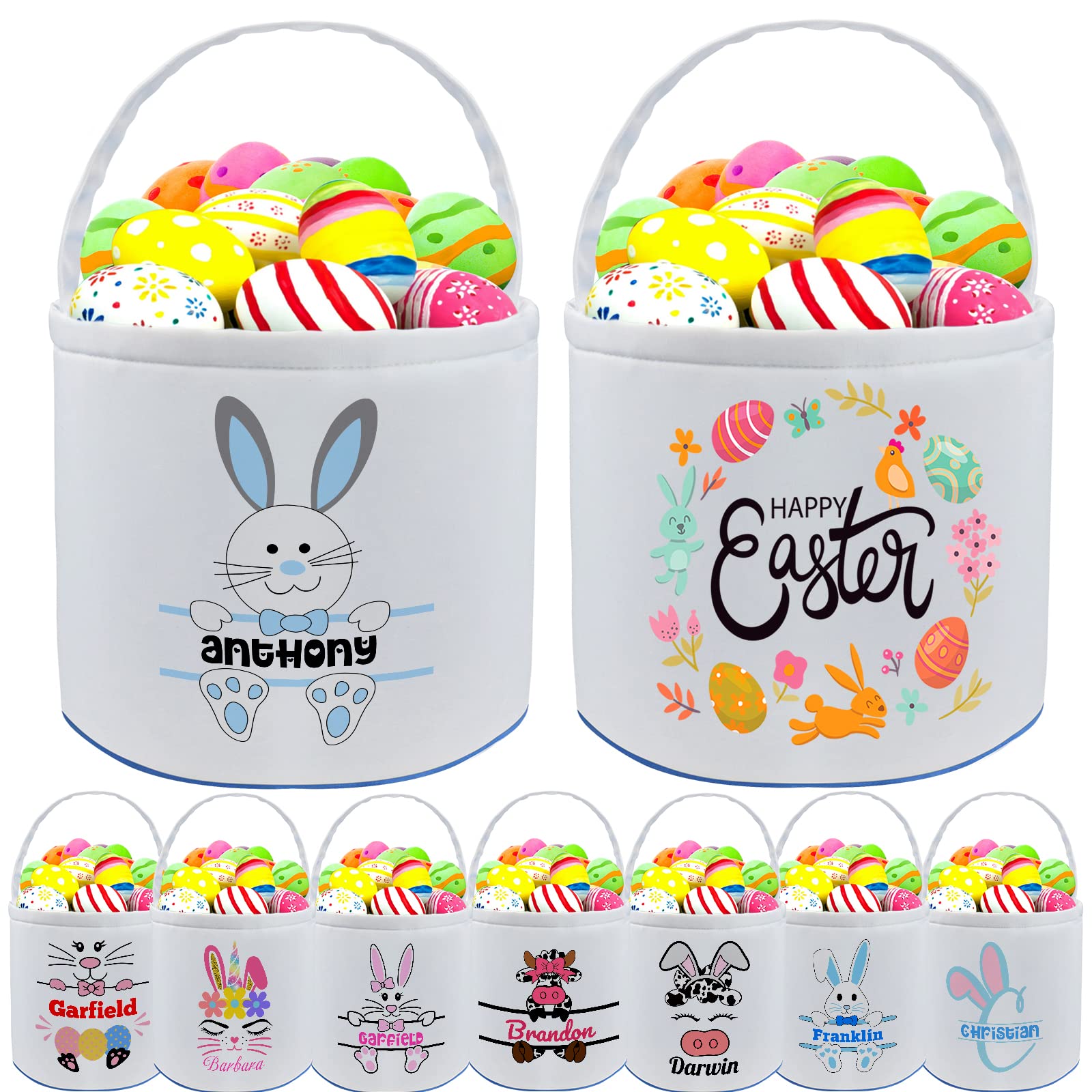 Custom Easter Baskets for Kids - Personalized with Name for Easter Egg Hunt & Gifts