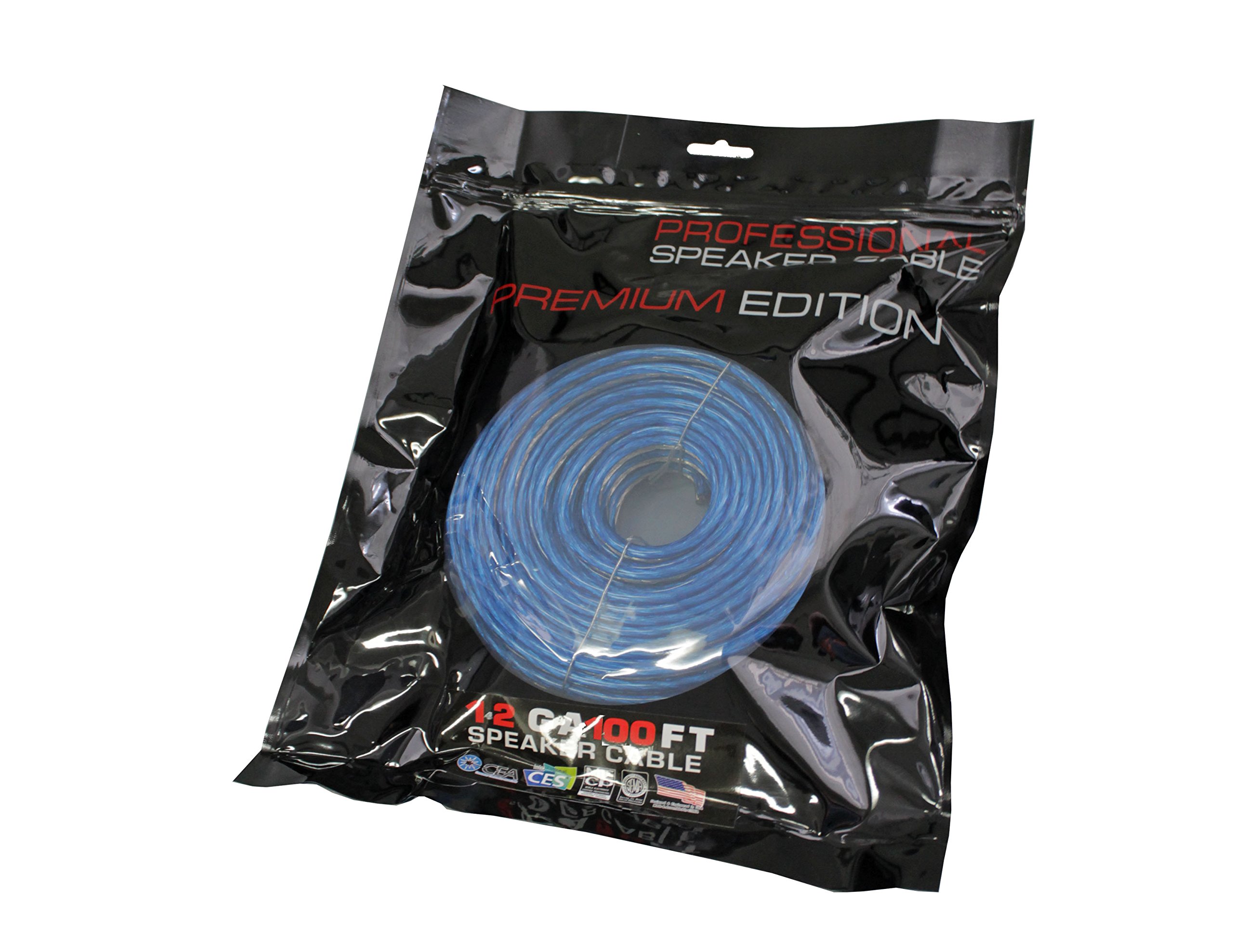 Absolute USA SWT12B100 Professional Premium 12 Gauge Speaker Wire - 100ft Clear Blue/White - High-Quality Audio Cable for Home Theater, Car Audio & Studio Sound Systems