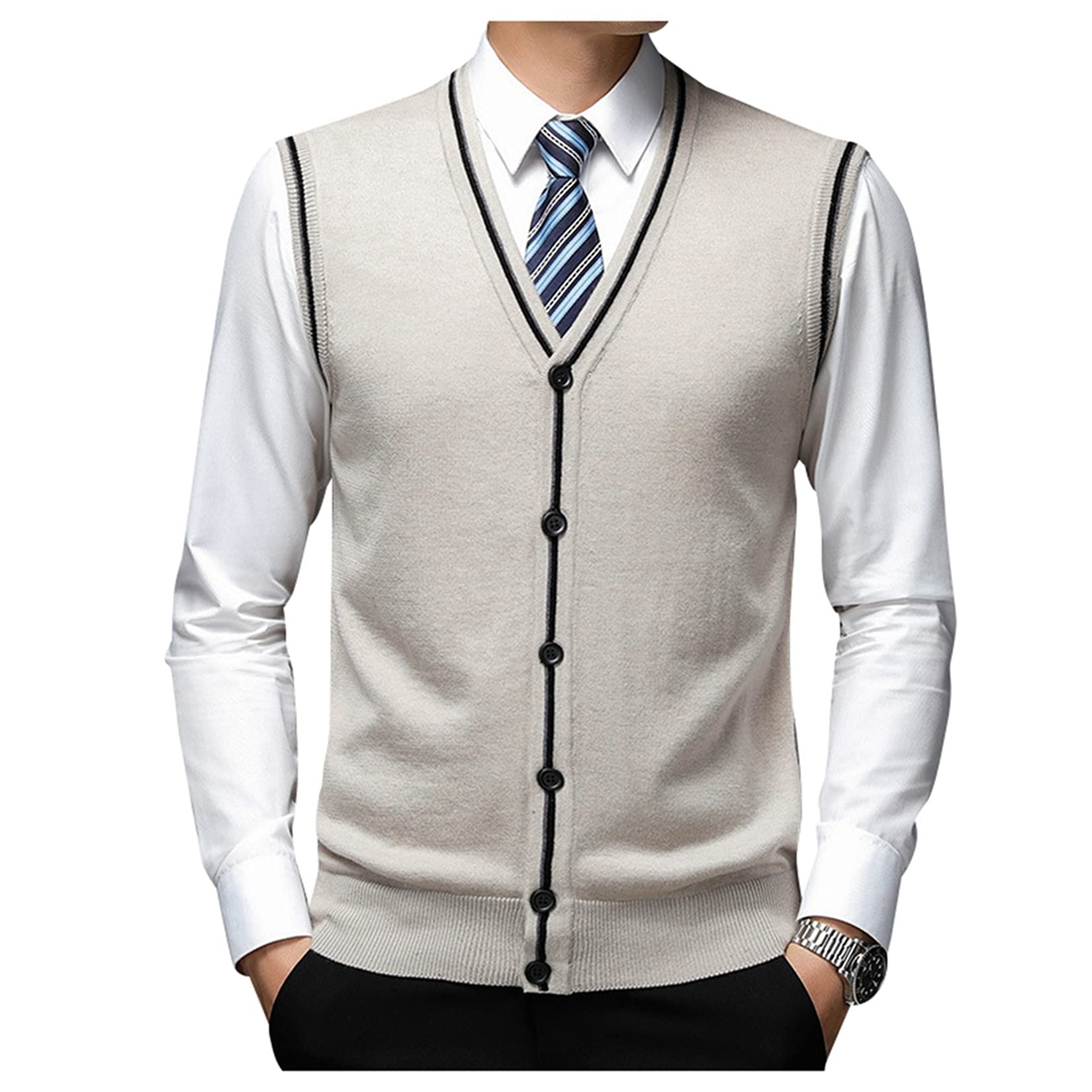 Dawwoti Men's Knitted Vest Cardigan - Sleeveless Button Front for Casual Wear