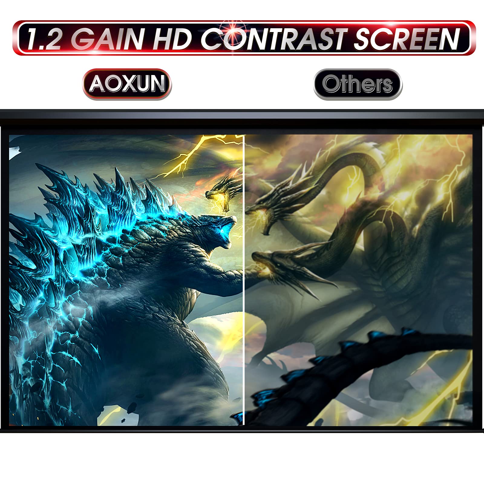 Aoxun 100 Inch Motorized Projector Screen - Electric Pull Down Projector Screen with Remote Control for Indoor & Outdoor Movies | Perfect for Home Theater, Backyard Movie Nights and Office Presentations