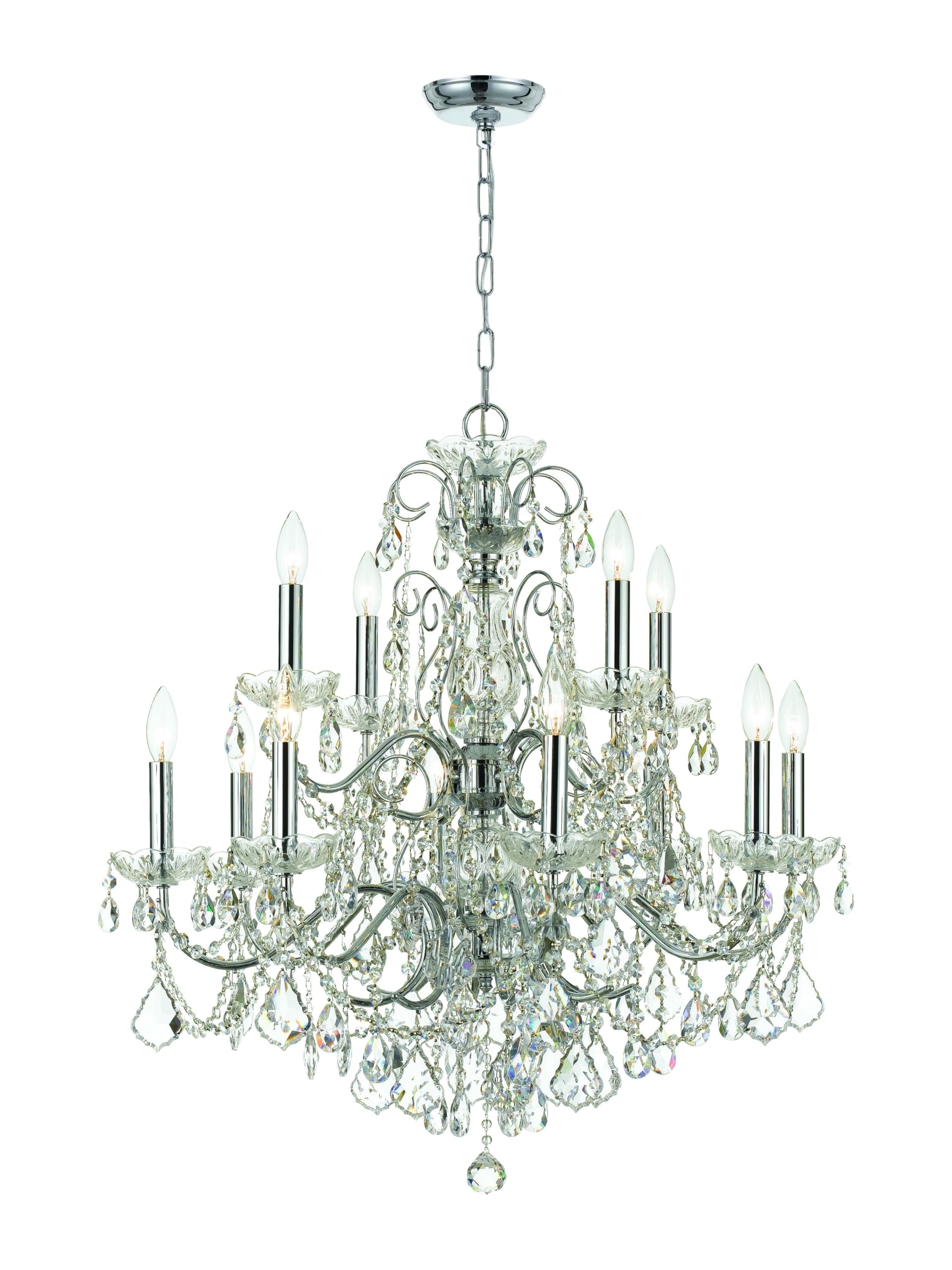 Imperial 12-Light Clear Italian Crystal Polished Chrome Chandelier - Elegant Dining Room Lighting for Luxury Home Decor