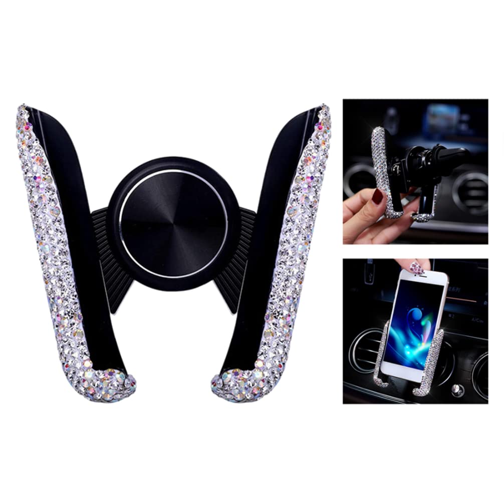 Crystal Diamond Car Phone Holder - Universal 360° Adjustable Air Vent Phone Mount for iPhone & Android - Auto Car Accessories for Women & Girls (White) | Perfect for Commuting, Road Trips & GPS Navigation