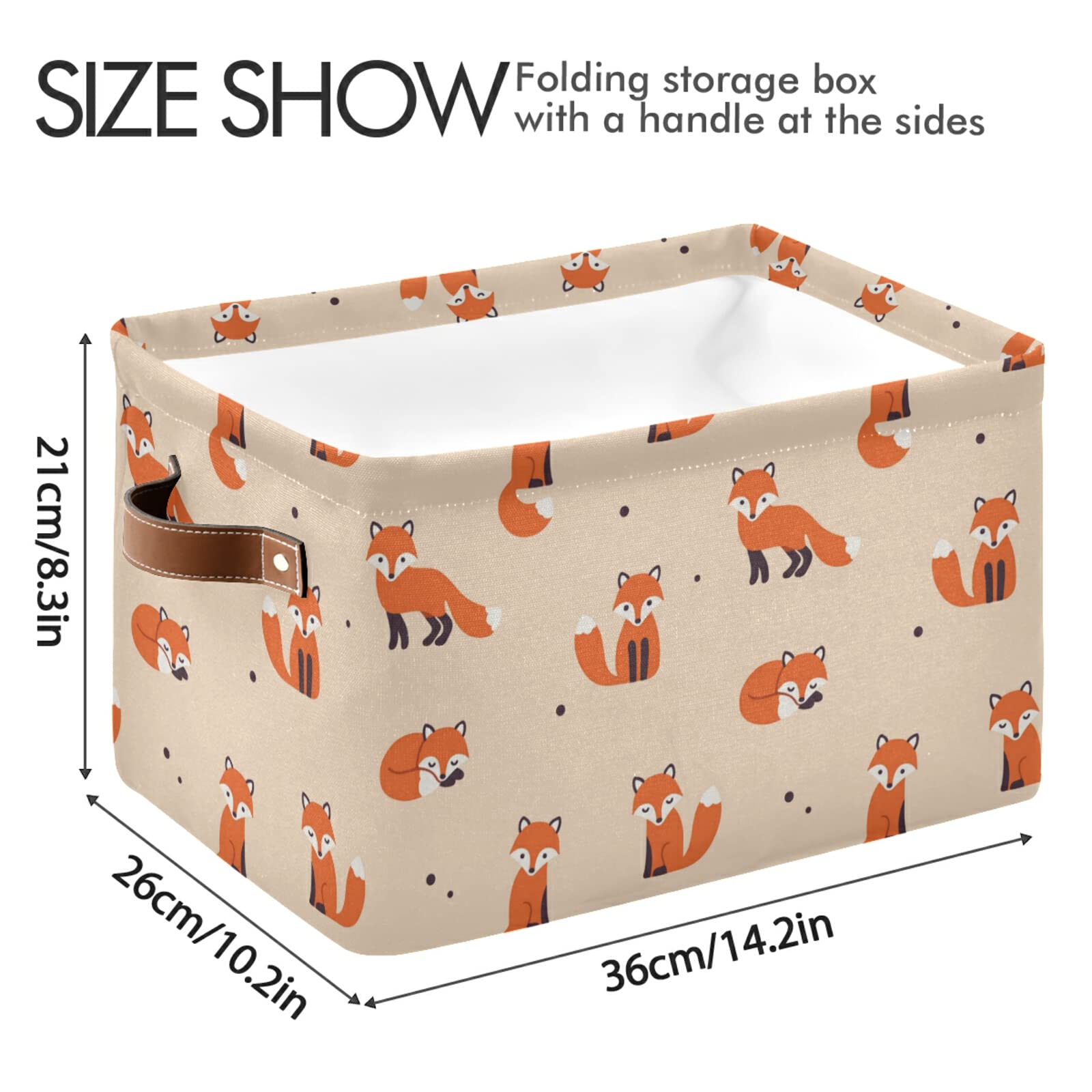 Fox Red Collapsible Storage Bins with Handles - 2 Pack Large Canvas Storage Baskets for Toys, Home, Office, Bedroom & Closet Organization - Perfect for Kids' Room, Nursery, and Shelf Storage