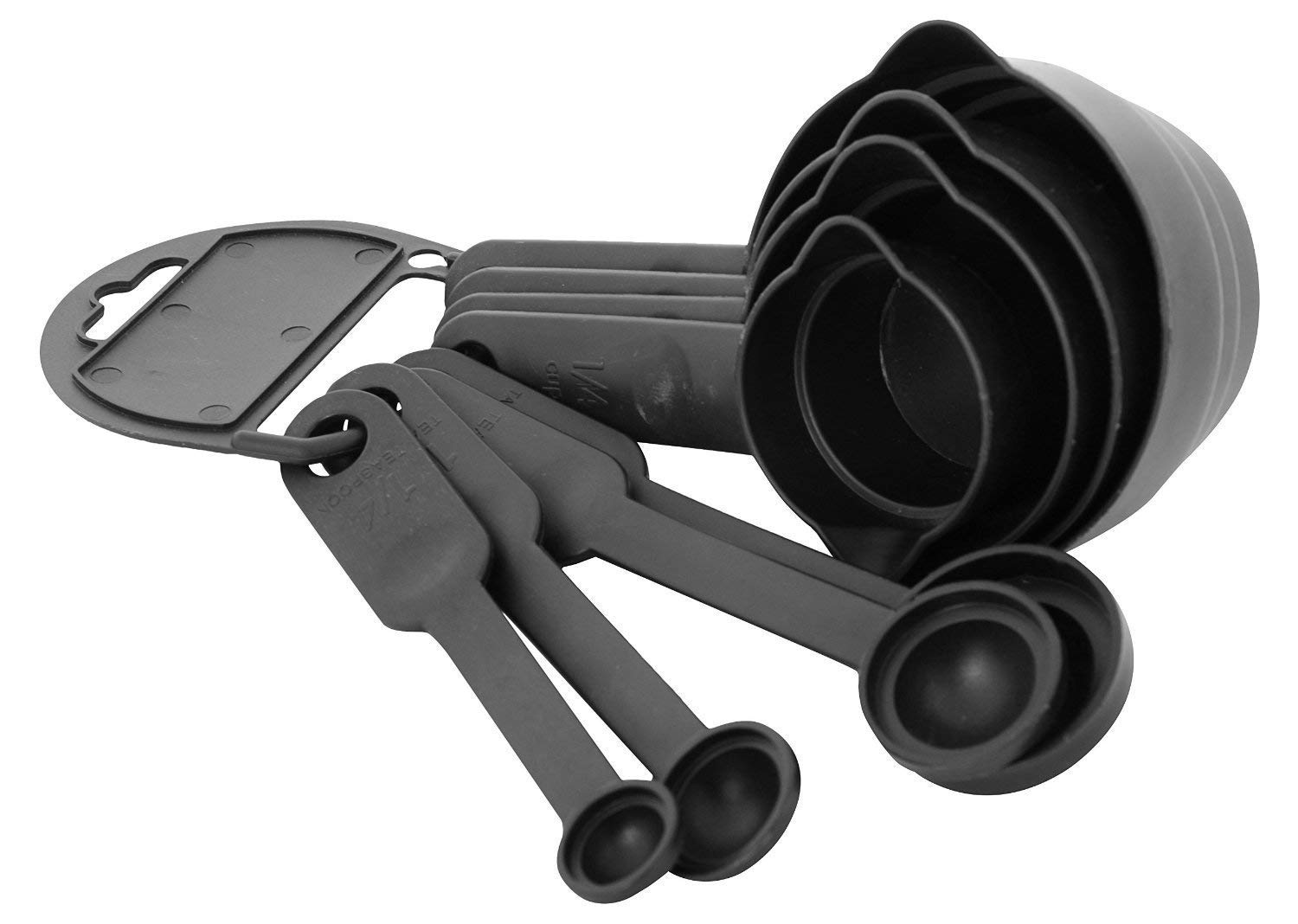 ACHARAJ 8-Piece Plastic Measuring Cups and Spoons Set - Black - Essential Kitchen Tools for Baking, Cooking & Meal Prep