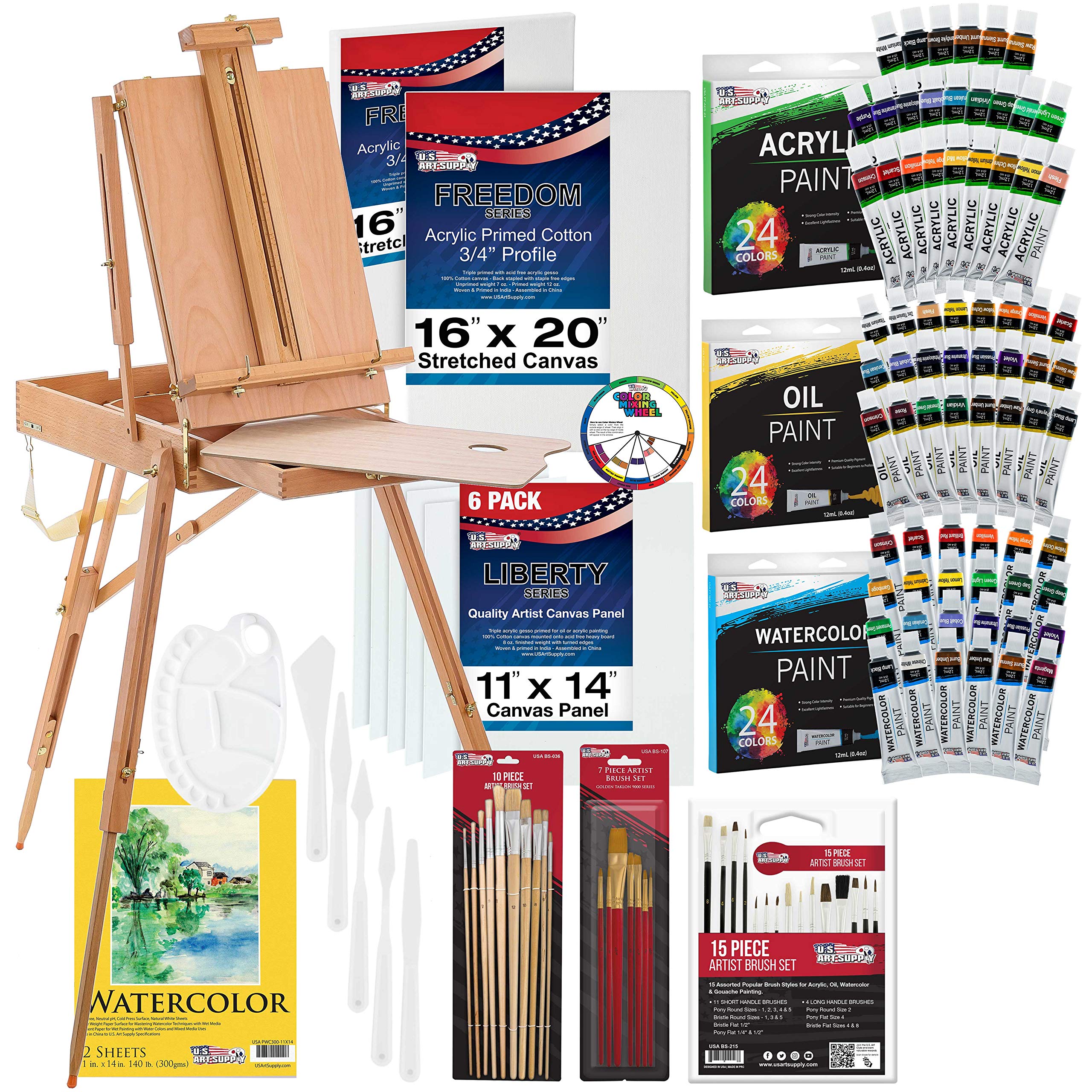 121-Piece Professional Artist Painting Kit with Coronado Sonoma Easel - 24 Acrylic, 24 Oil & 24 Watercolor Paints - Includes Canvases, Brushes & Accessories for Beginners & Professionals | Perfect for Studio, Classroom & Home Art Projects