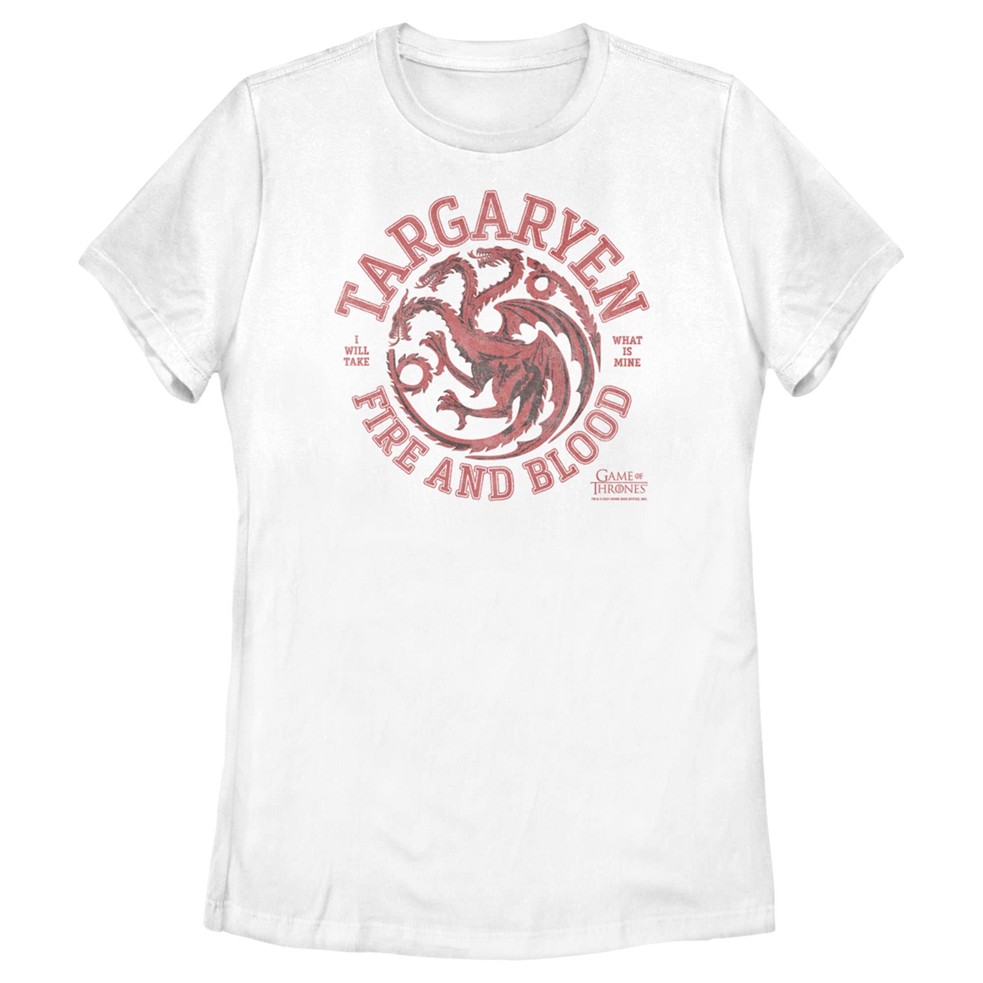 Women's Game of Thrones Targaryen Fire and Blood College Logo Vintage Tee - Casual Wear, Cosplay & GOT Fan Merch