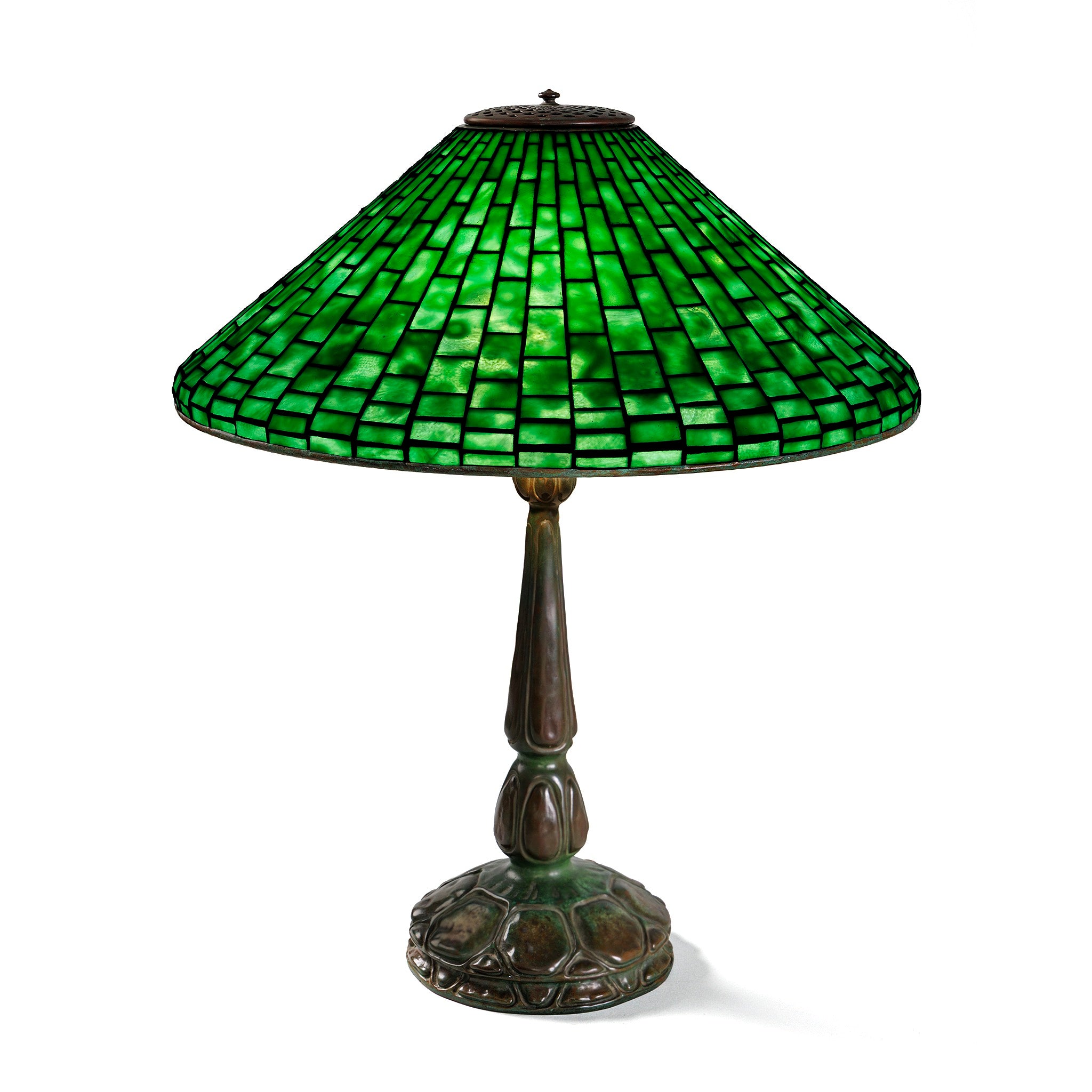 Tiffany Studios New York Plain Squares Table Lamp - Vintage Stained Glass Lamp for Home Decor, Living Room, Bedroom & Office