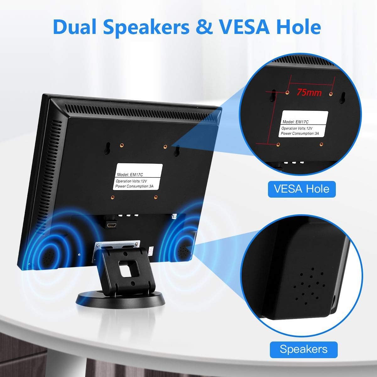 Gebski 12 Inch Portable Security Monitor with HDMI/USB/VGA/BNC/AV Inputs, 800x600 Resolution LCD Screen & Built-in Speaker - Ideal for Surveillance Systems, PC Monitoring & Mobile Security Applications