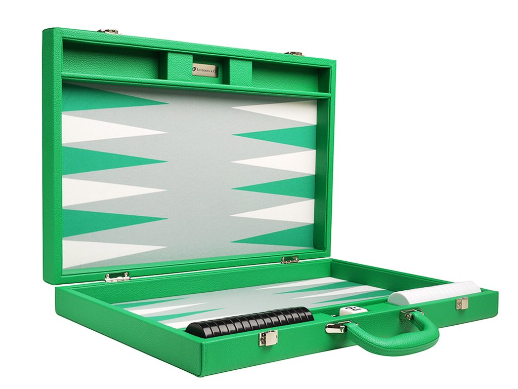 19-inch Premium Backgammon Set - Large Size Wooden Board Game with Green Felt, Grey Playing Field & White/Green Points - Perfect for Family Game Nights, Travel & Casino-Style Entertainment