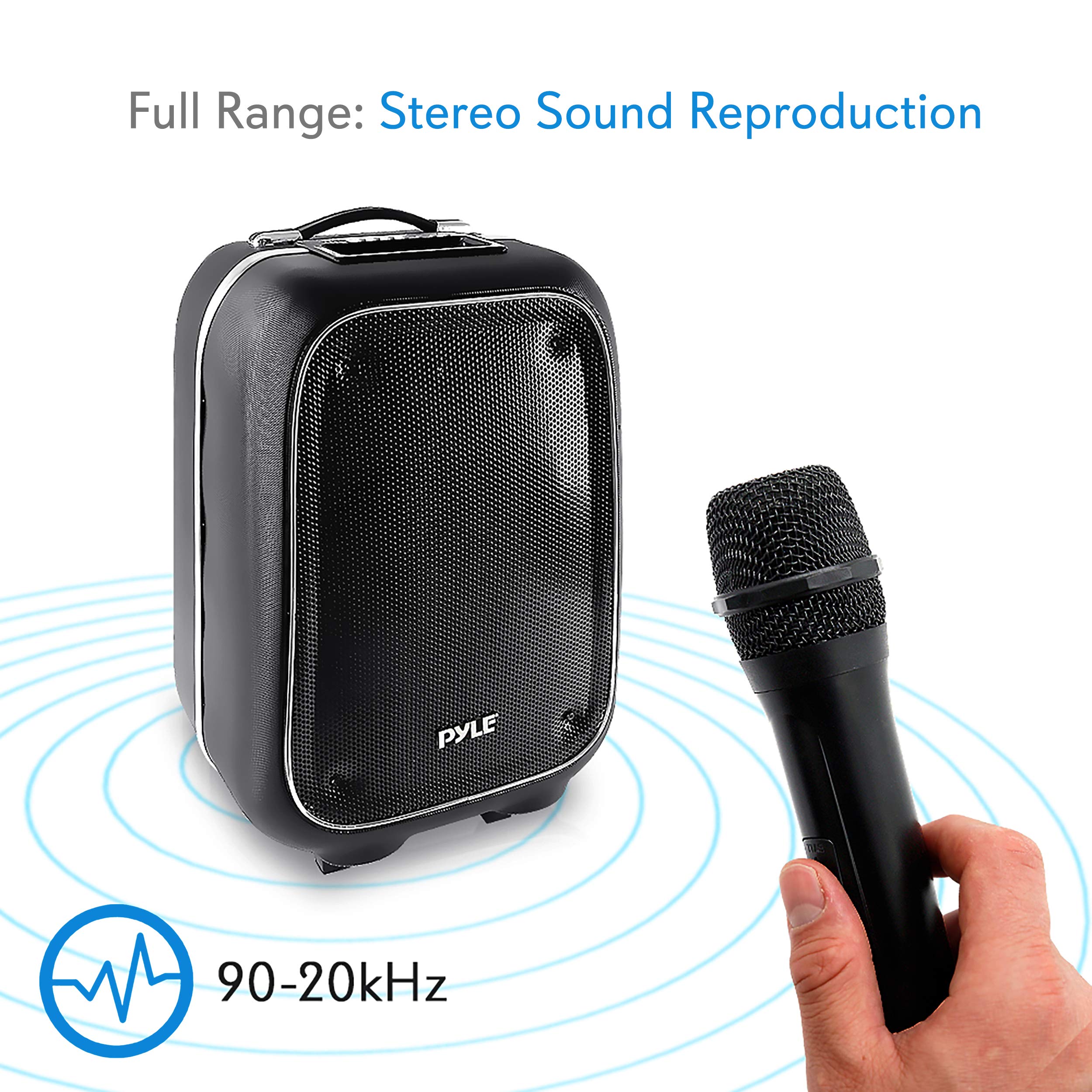 Pyle Portable PA Speaker System with Bluetooth, Karaoke Microphone, FM Radio & MP3/USB/SD Support - Perfect for Outdoor Events, Parties, and Public Speaking