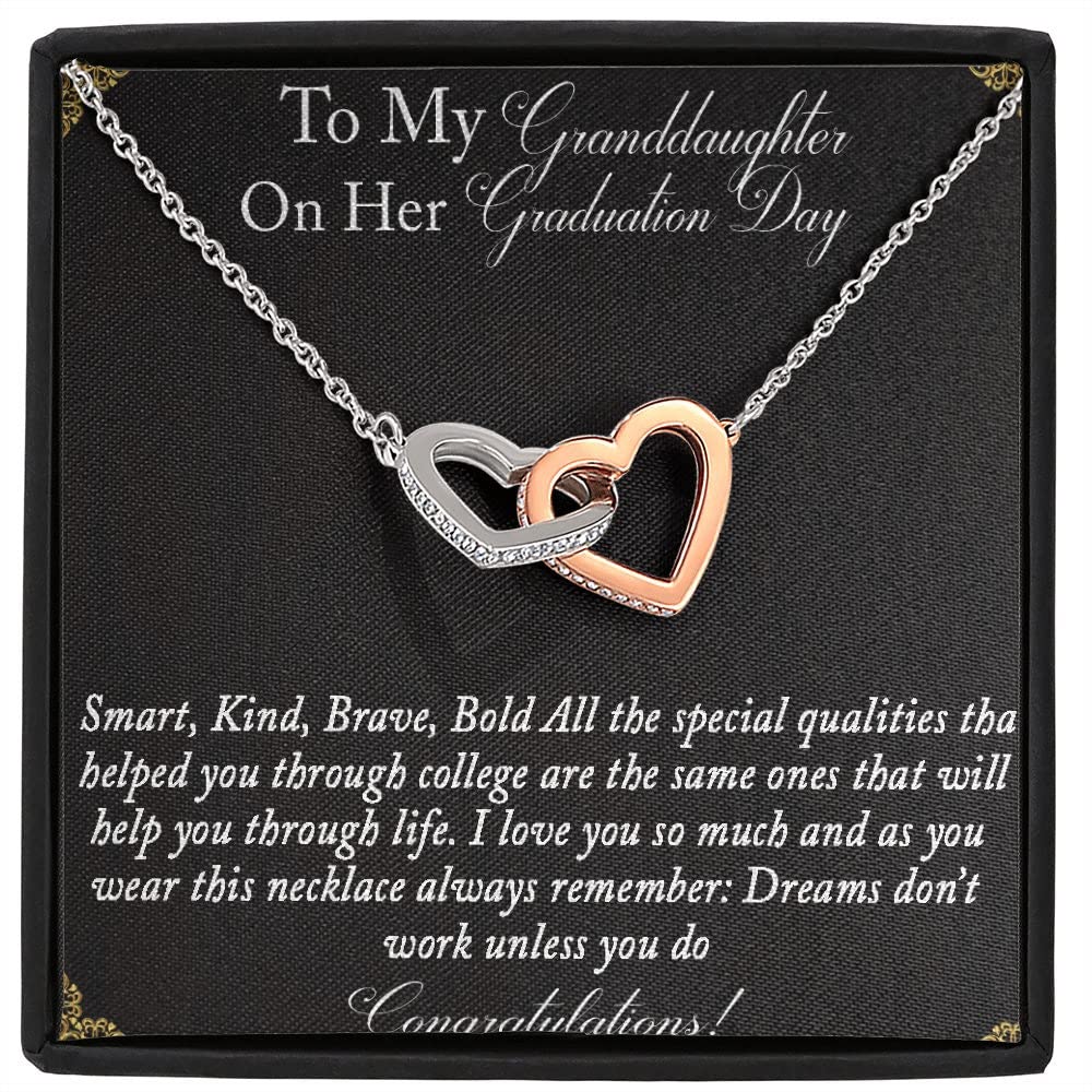 Interlocking Hearts Necklace - Graduation Gift for Granddaughter, Smart & Brave - Jewelry with Message Card for High School & College Grads