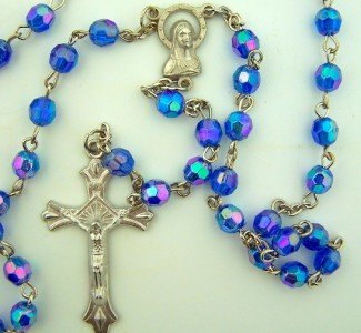 Catholic Rosary with Virgin Mary Center - 6MM Light Blue Aurora Borealis Glass Beads for Prayer & Meditation | Perfect for Gifts, Church Use & Personal Devotion