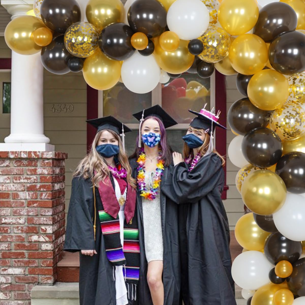 JOYMEMO 2025 Graduation Decorations - Black & Gold Balloon Arch for High School & College Parties