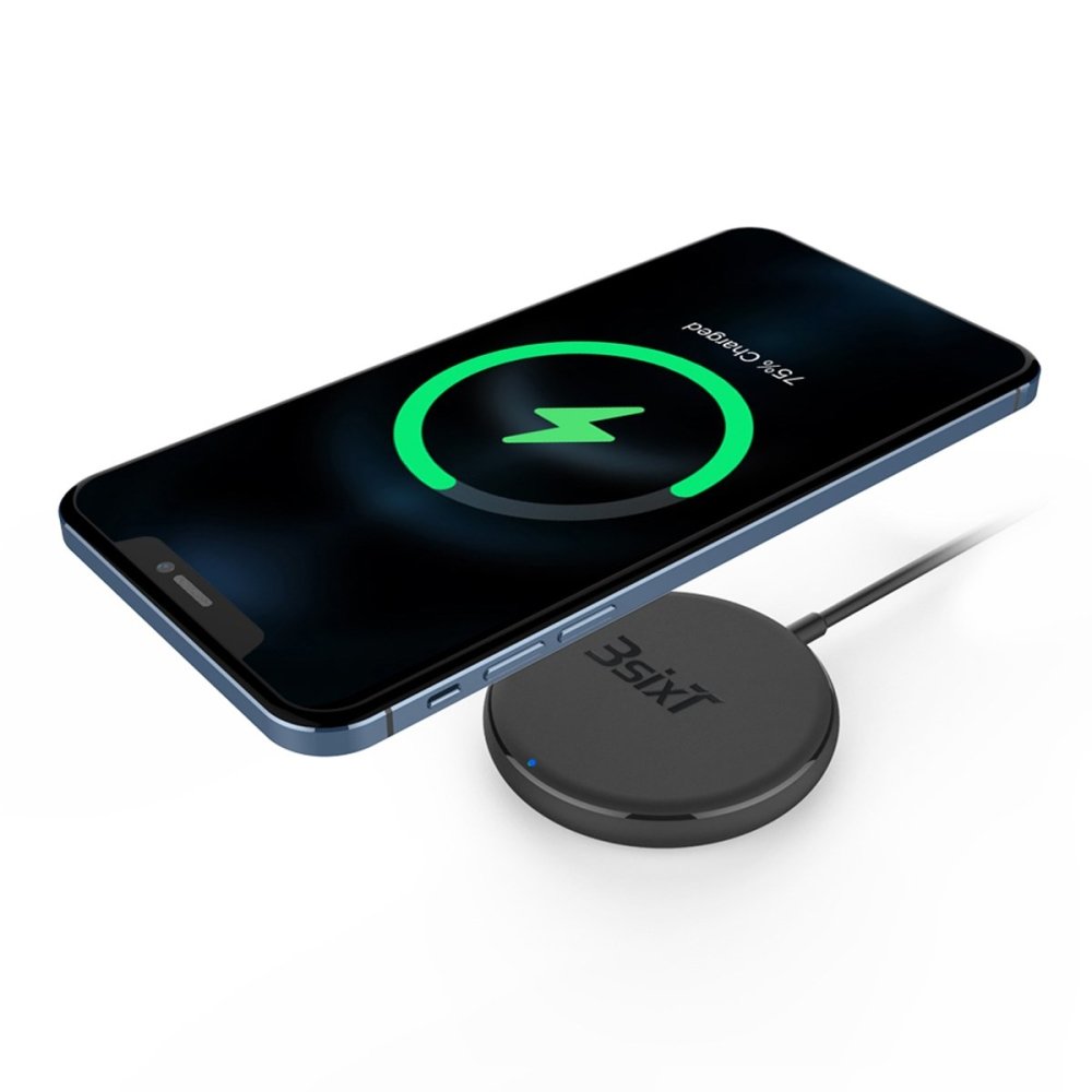 3sixT 15W Magnetic Wireless Charger - Fast Qi-Certified Charging for iPhone 12/13/14, Samsung Galaxy, AirPods - Perfect for Home, Office & Car Use