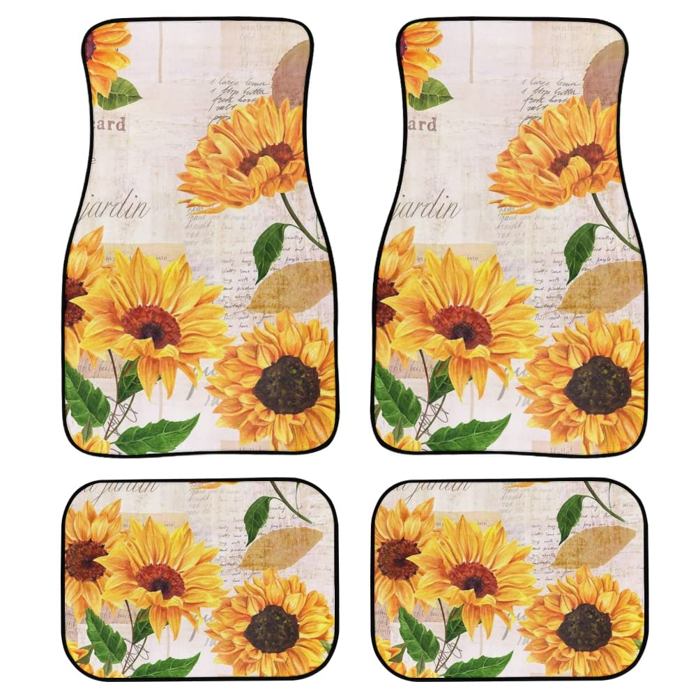 Tupalatus Sunflower Car Floor Mats Full Set of 4 Pieces - Universal Fit for Most Cars, Trucks, SUVs & Vans - Waterproof Auto Interior Accessories & Decor for Women - Perfect for Daily Commute, Road Trips & Car Protection