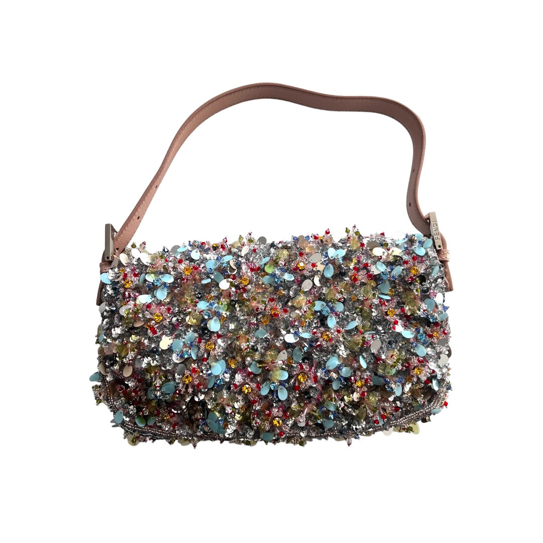 Exclusive Fendi Multicolor Diamond & Sequin Baguette Bag - Luxury Designer Clutch for Evening Parties & Special Occasions